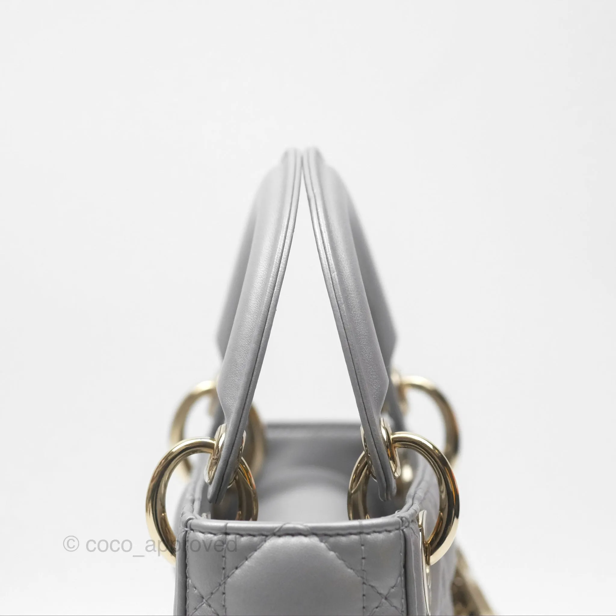 Christian Dior Mini Lady Dior Iridescent Grey Lambskin Cannage Gold Hardware