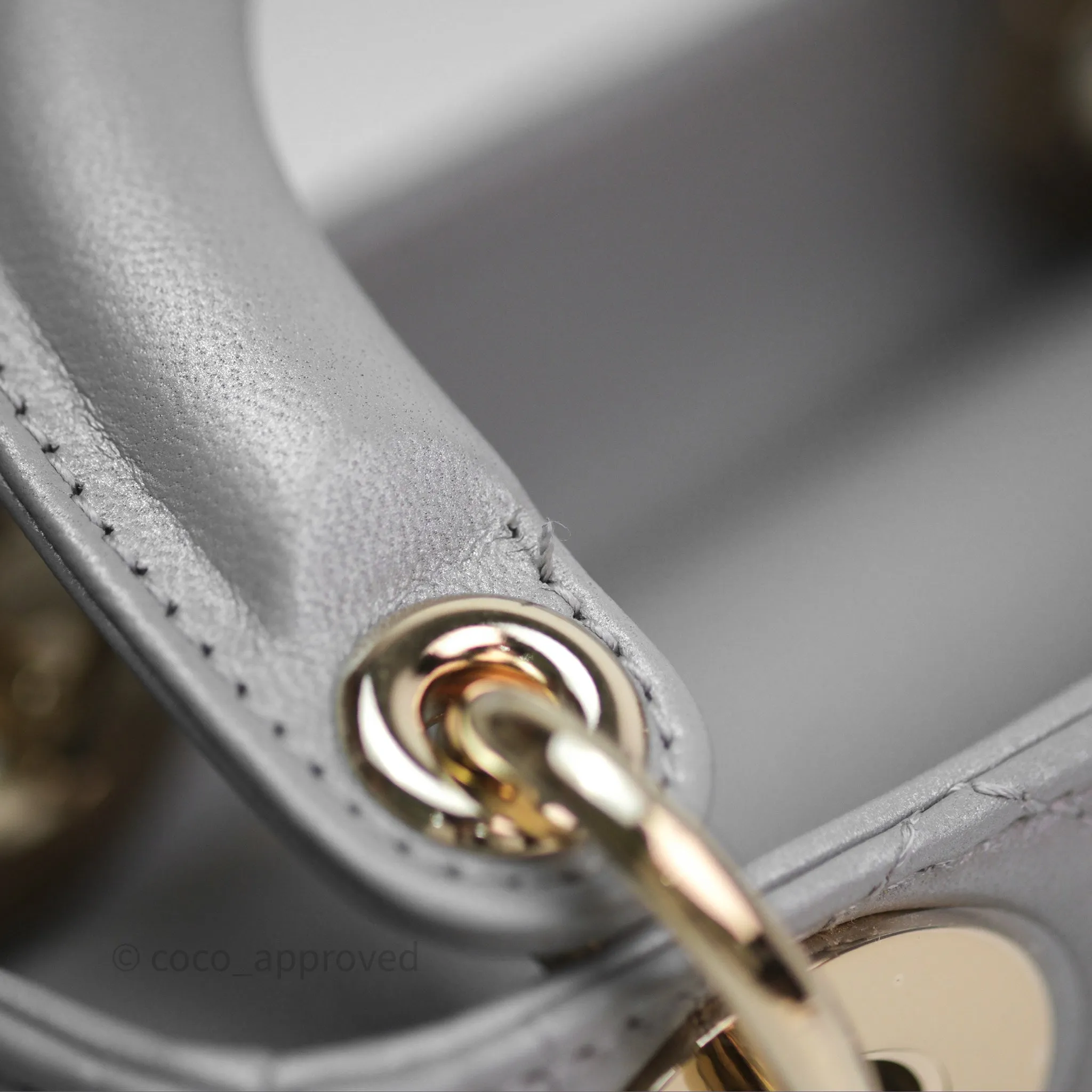 Christian Dior Mini Lady Dior Iridescent Grey Lambskin Cannage Gold Hardware