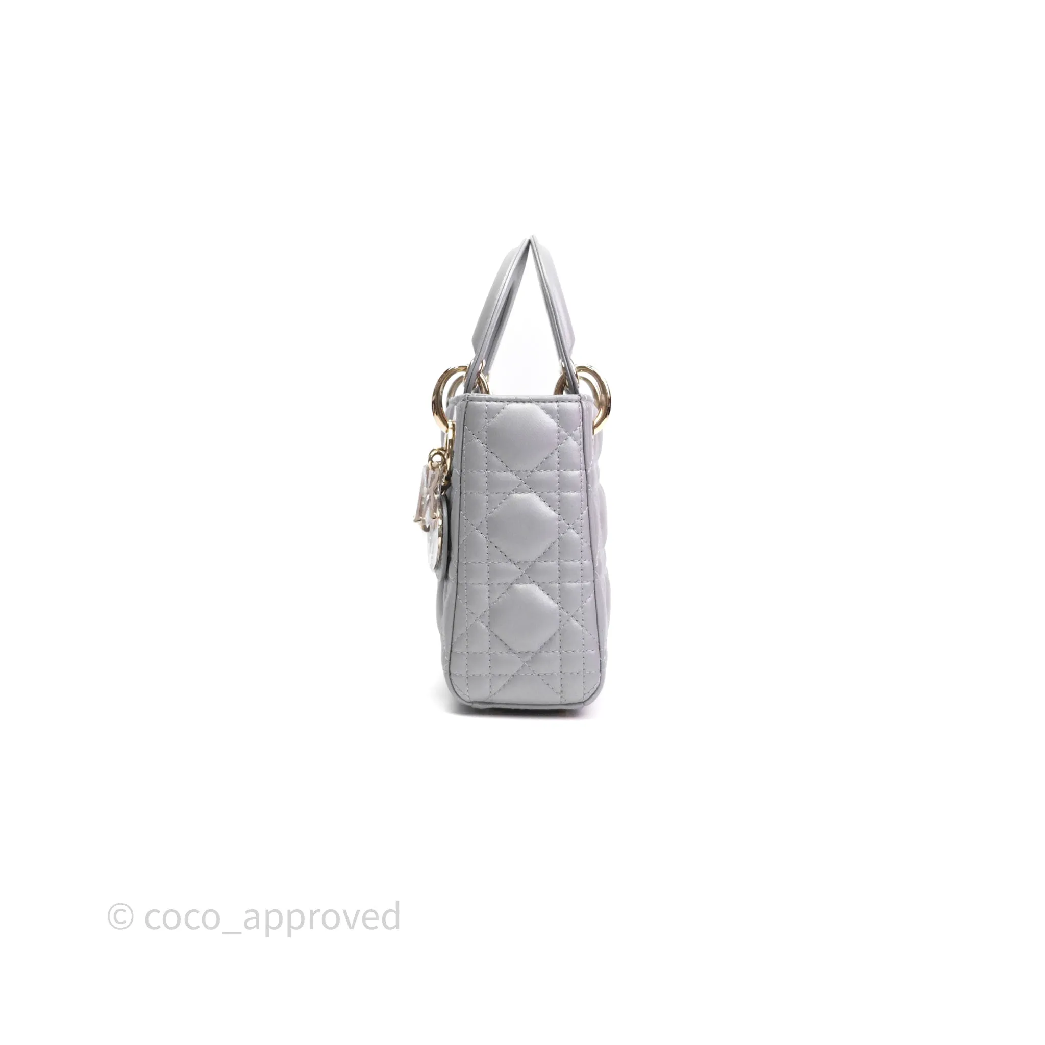 Christian Dior Mini Lady Dior Iridescent Grey Lambskin Cannage Gold Hardware