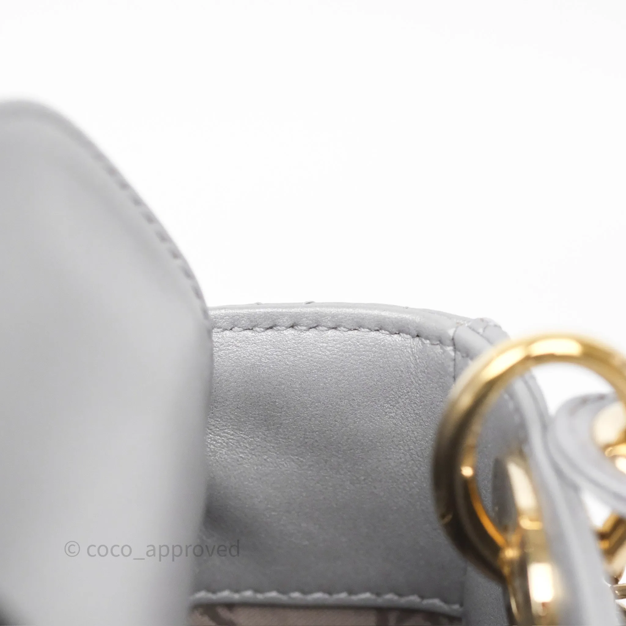 Christian Dior Mini Lady Dior Iridescent Grey Lambskin Cannage Gold Hardware
