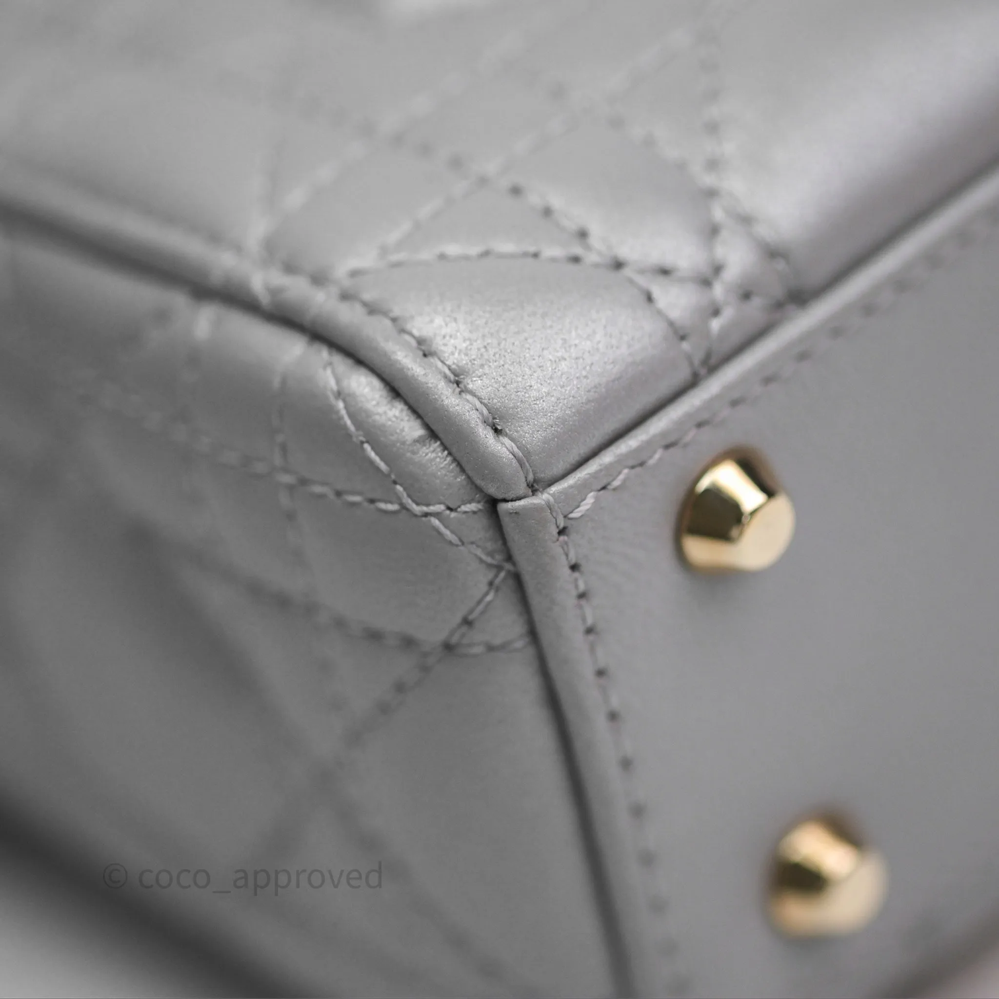 Christian Dior Mini Lady Dior Iridescent Grey Lambskin Cannage Gold Hardware