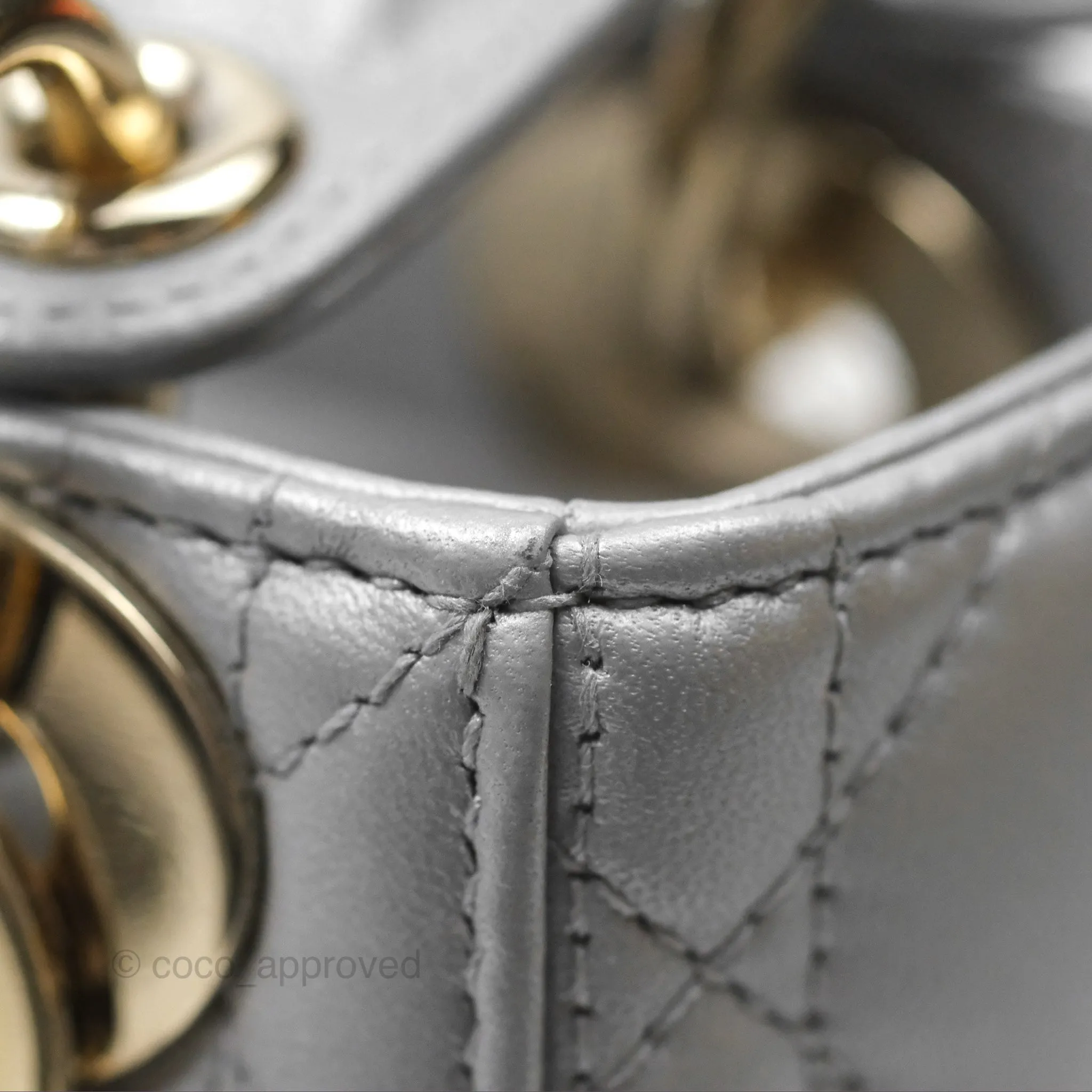 Christian Dior Mini Lady Dior Iridescent Grey Lambskin Cannage Gold Hardware