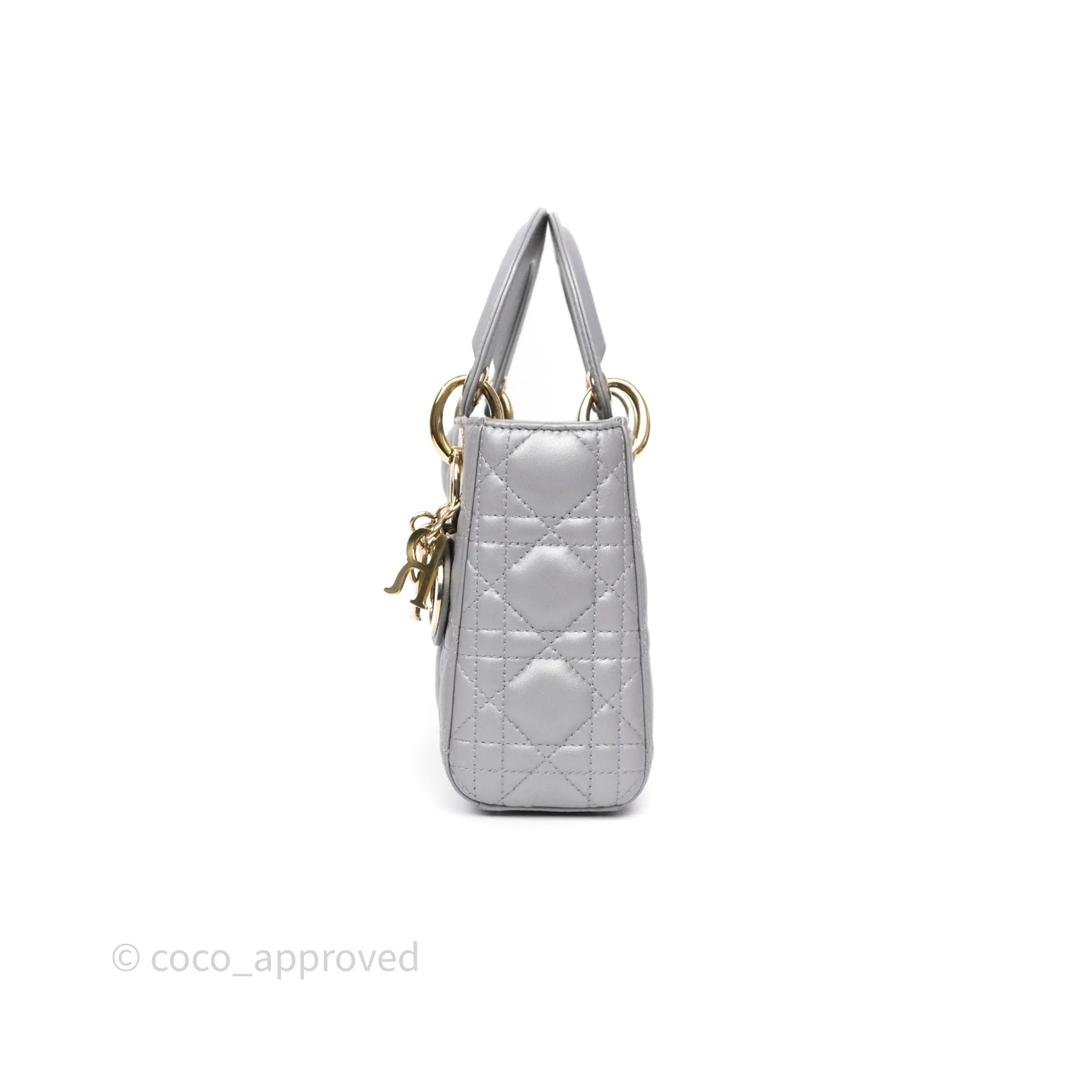 Christian Dior Mini Lady Dior Iridescent Grey Lambskin Cannage Gold Hardware