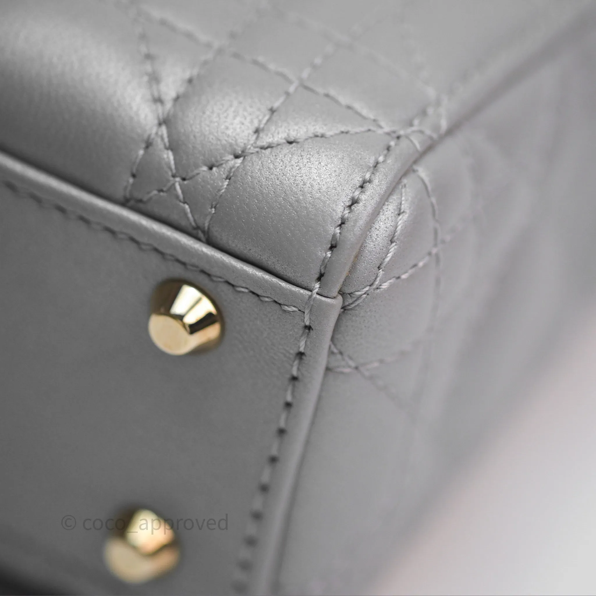 Christian Dior Mini Lady Dior Iridescent Grey Lambskin Cannage Gold Hardware