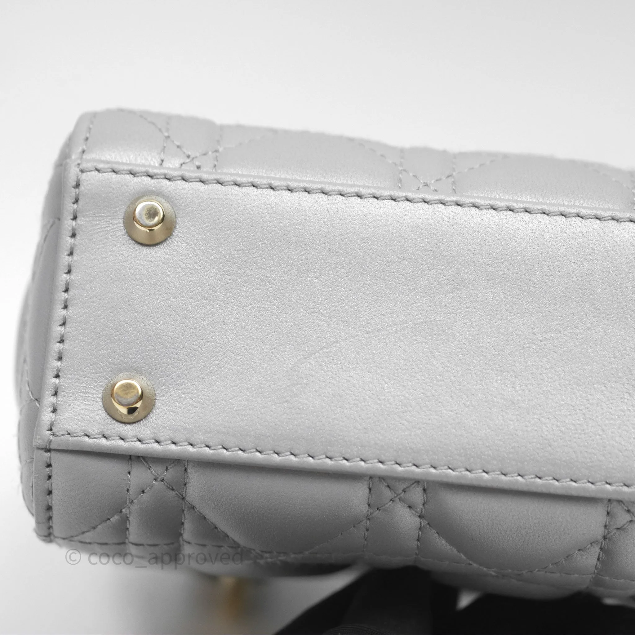Christian Dior Mini Lady Dior Iridescent Grey Lambskin Cannage Gold Hardware