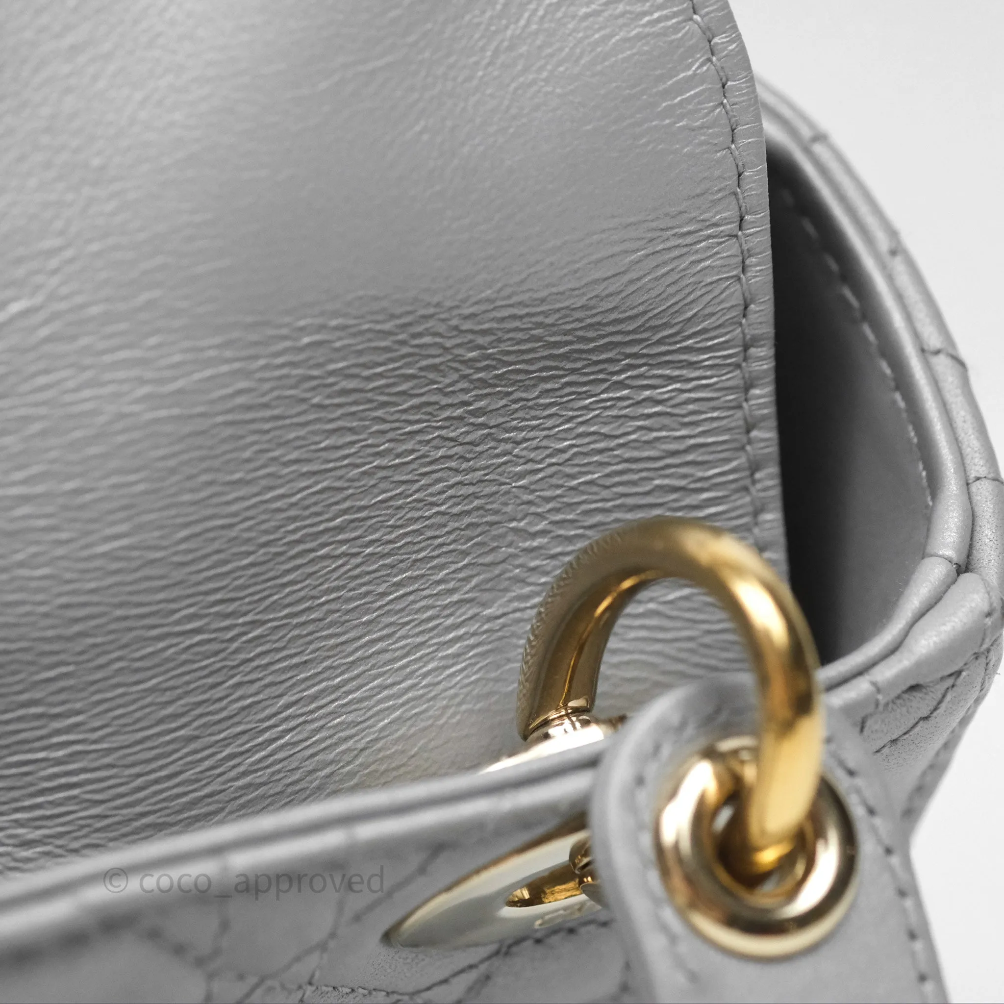 Christian Dior Mini Lady Dior Iridescent Grey Lambskin Cannage Gold Hardware