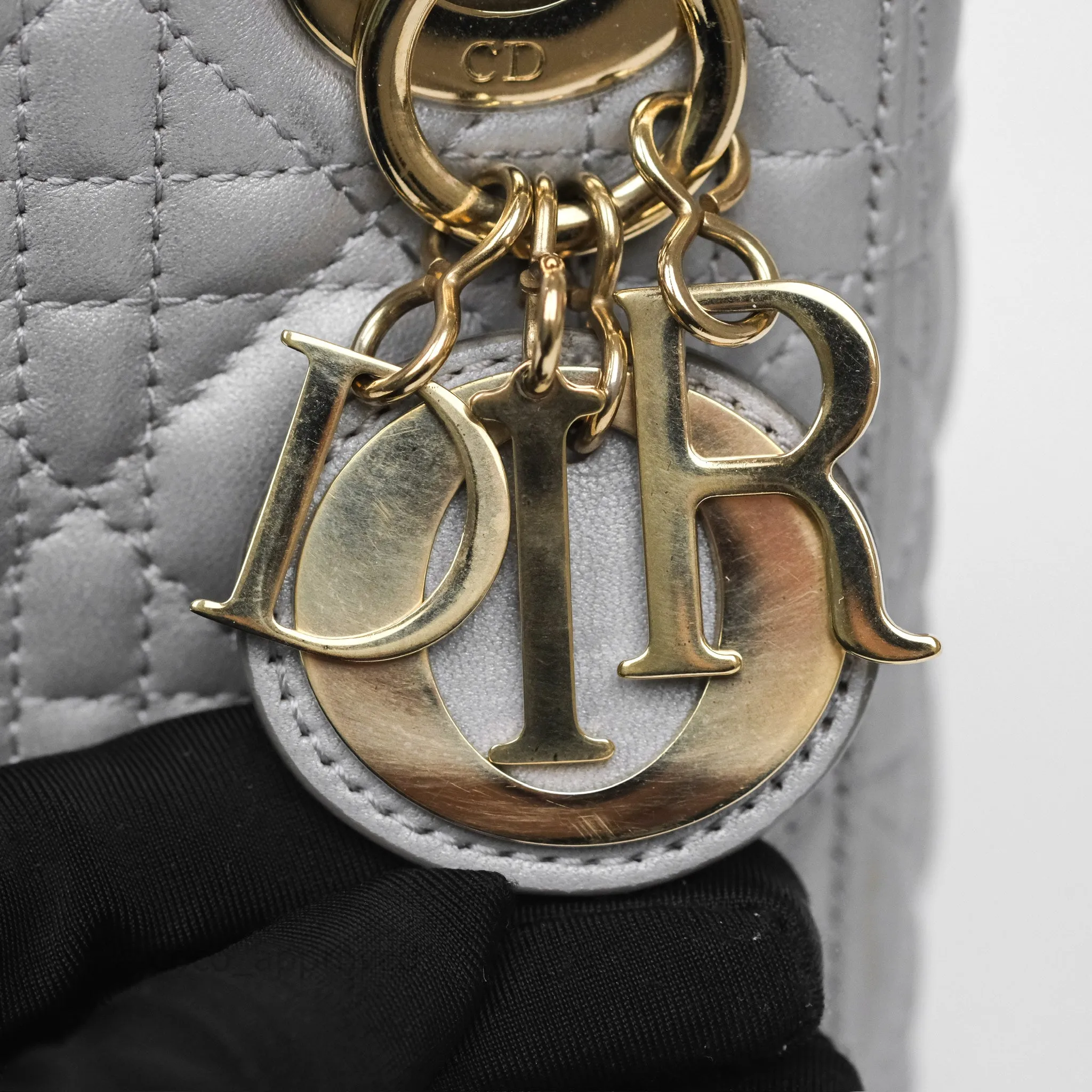 Christian Dior Mini Lady Dior Iridescent Grey Lambskin Cannage Gold Hardware
