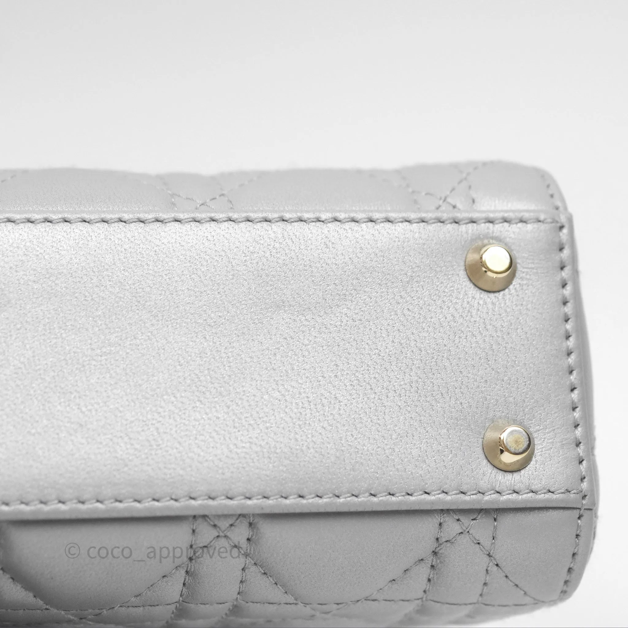 Christian Dior Mini Lady Dior Iridescent Grey Lambskin Cannage Gold Hardware