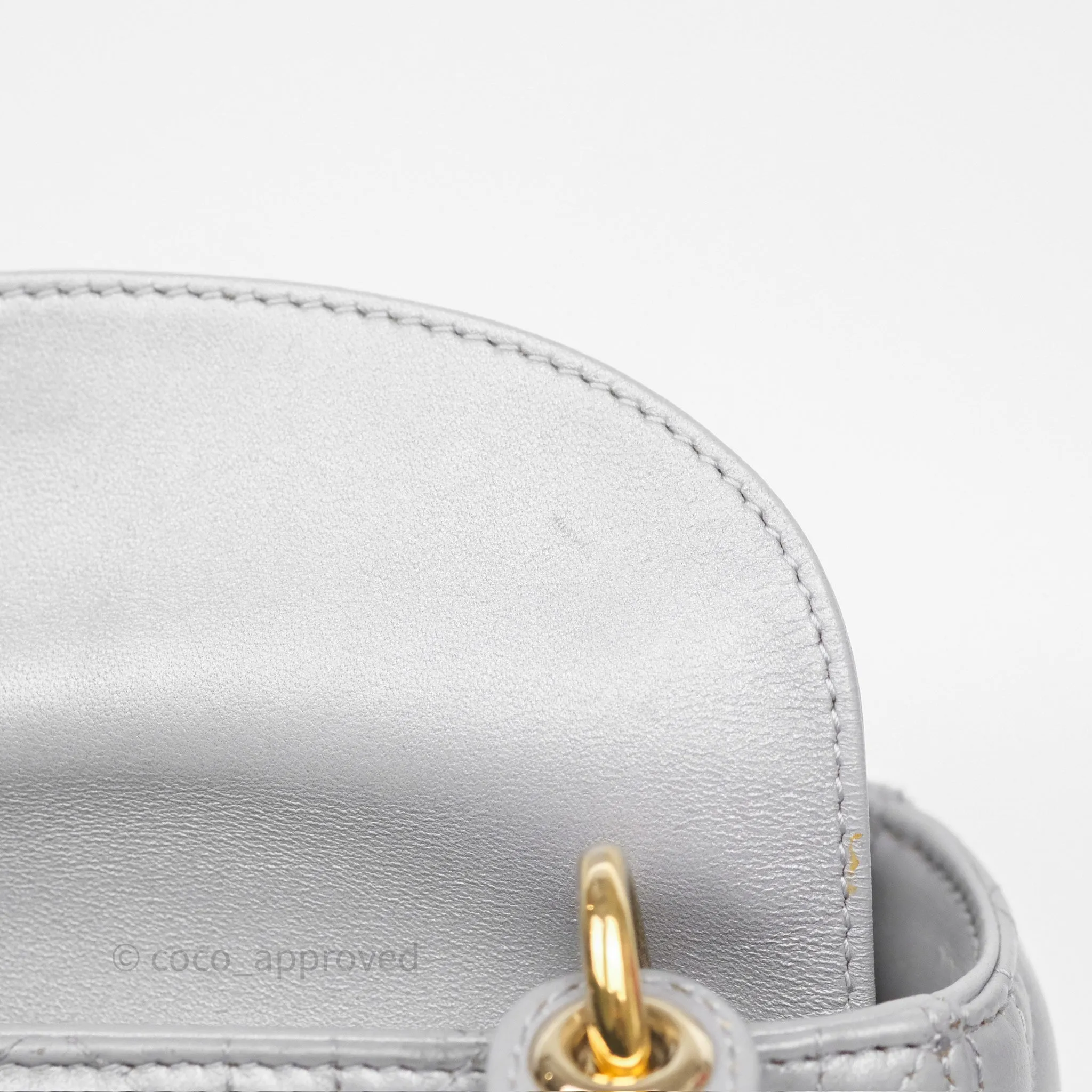 Christian Dior Mini Lady Dior Iridescent Grey Lambskin Cannage Gold Hardware