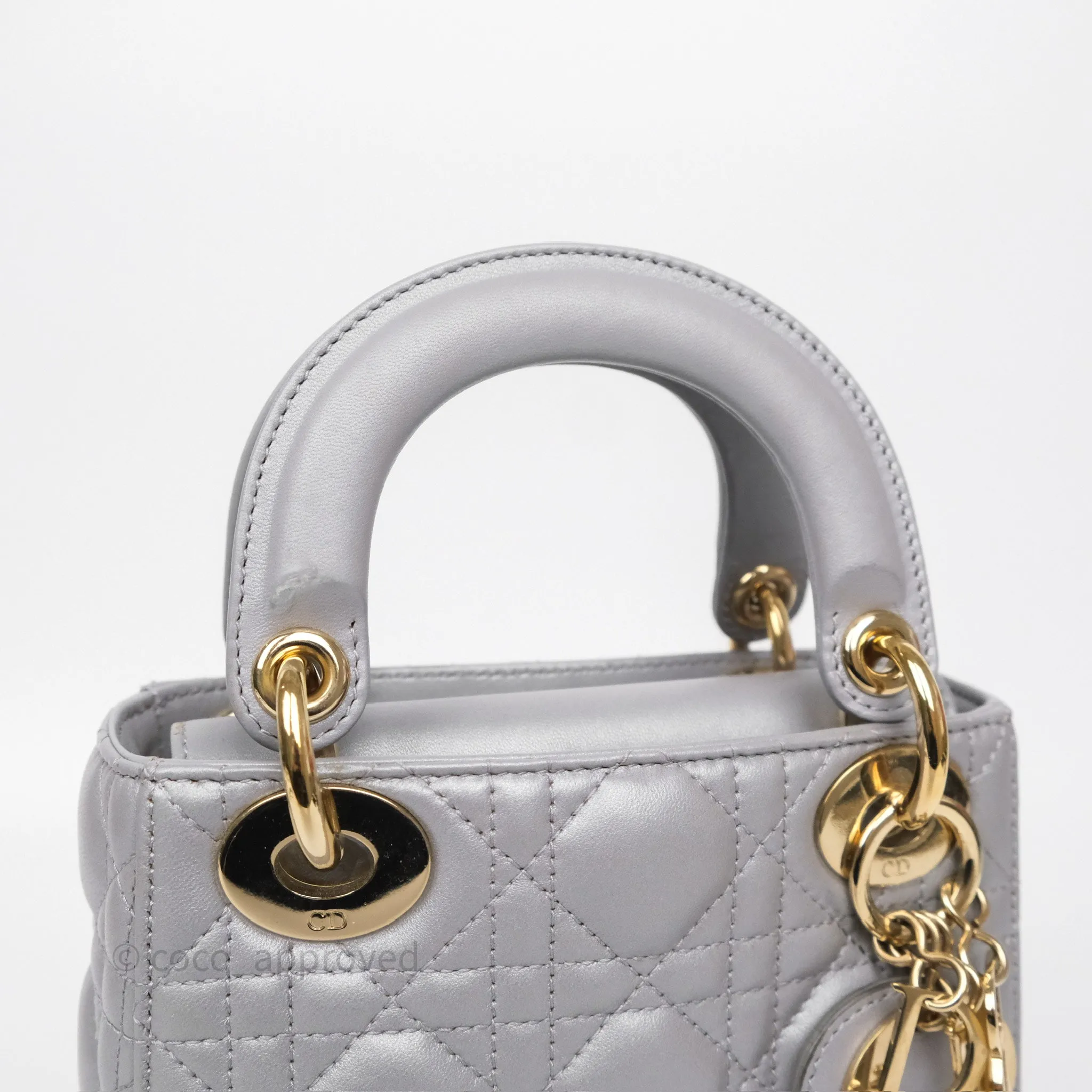 Christian Dior Mini Lady Dior Iridescent Grey Lambskin Cannage Gold Hardware