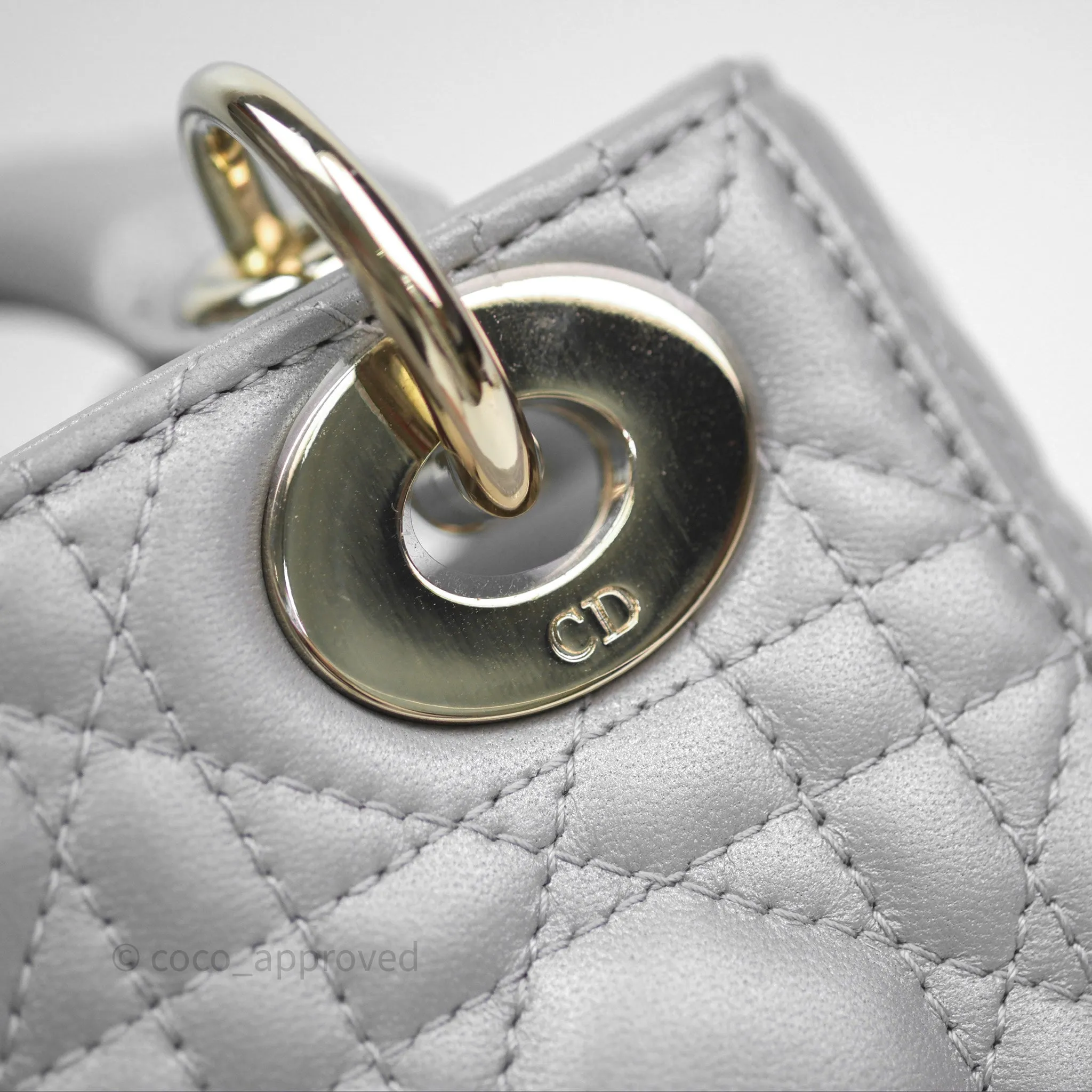 Christian Dior Mini Lady Dior Iridescent Grey Lambskin Cannage Gold Hardware