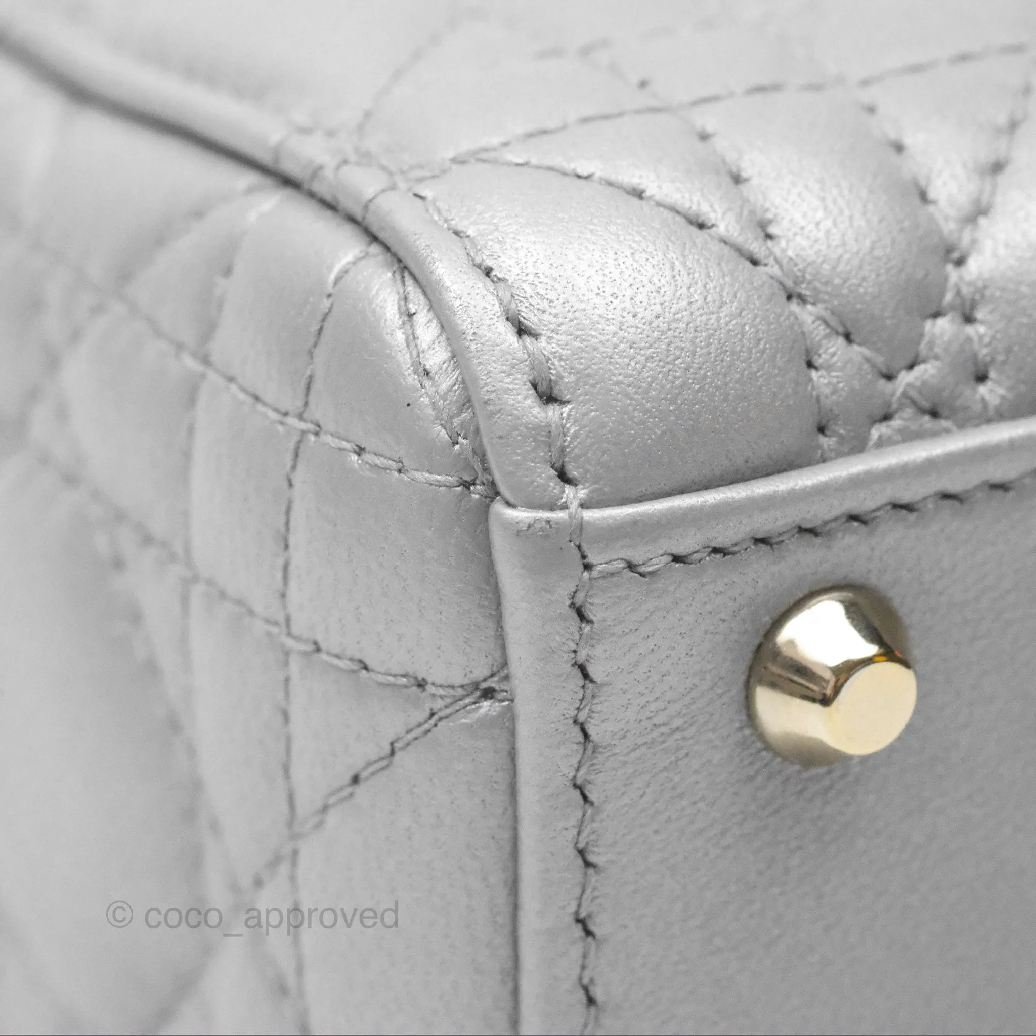 Christian Dior Mini Lady Dior Iridescent Grey Lambskin Cannage Gold Hardware
