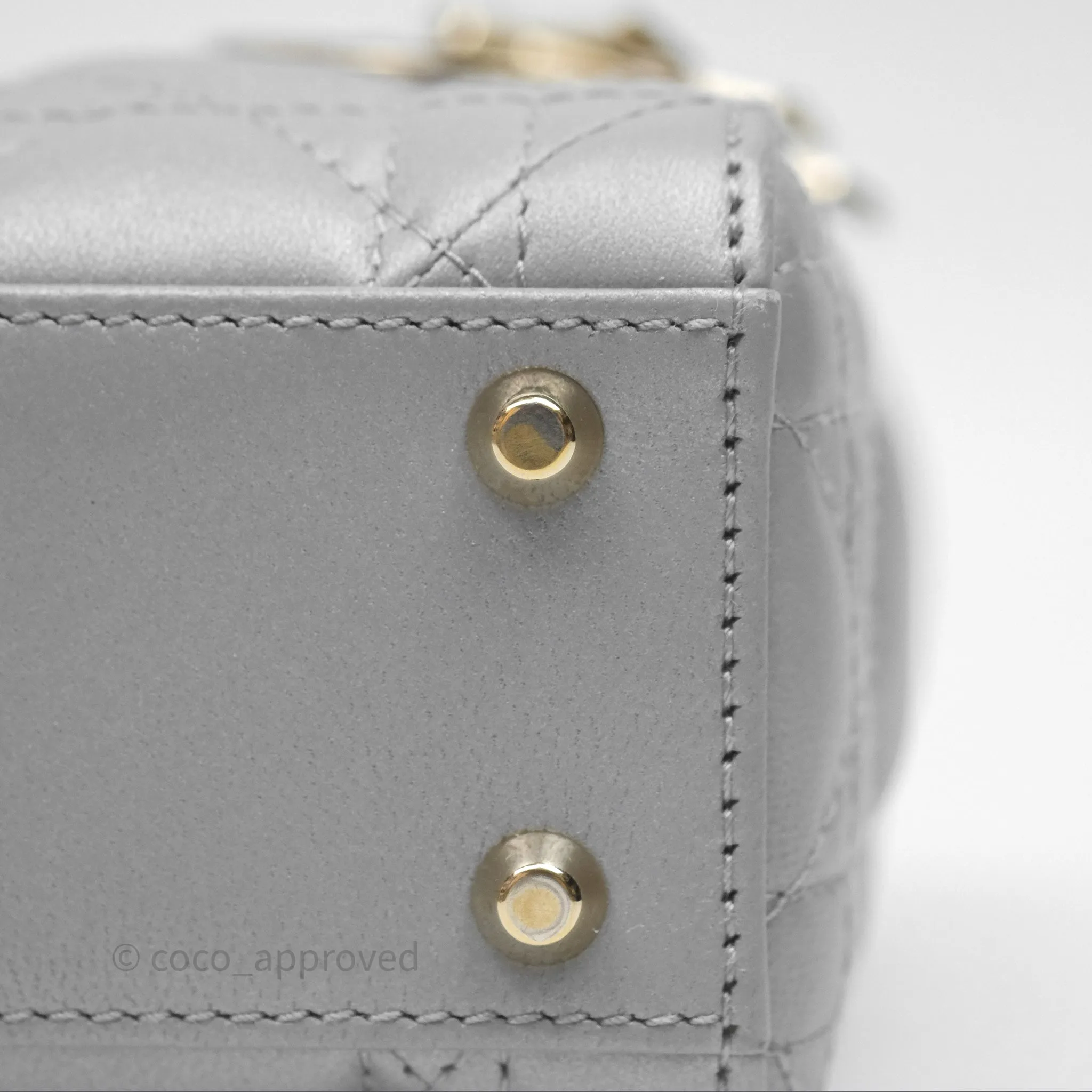 Christian Dior Mini Lady Dior Iridescent Grey Lambskin Cannage Gold Hardware