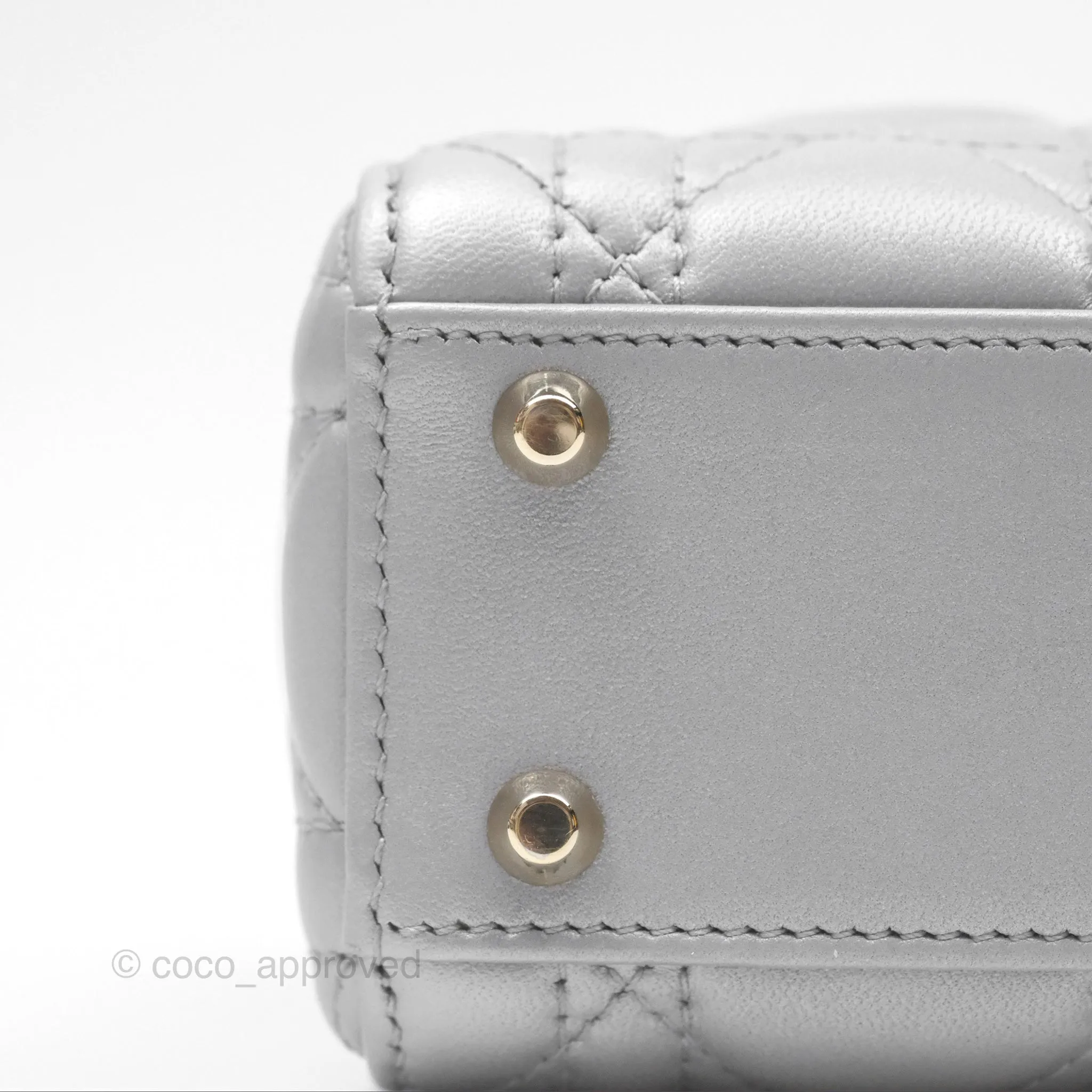Christian Dior Mini Lady Dior Iridescent Grey Lambskin Cannage Gold Hardware