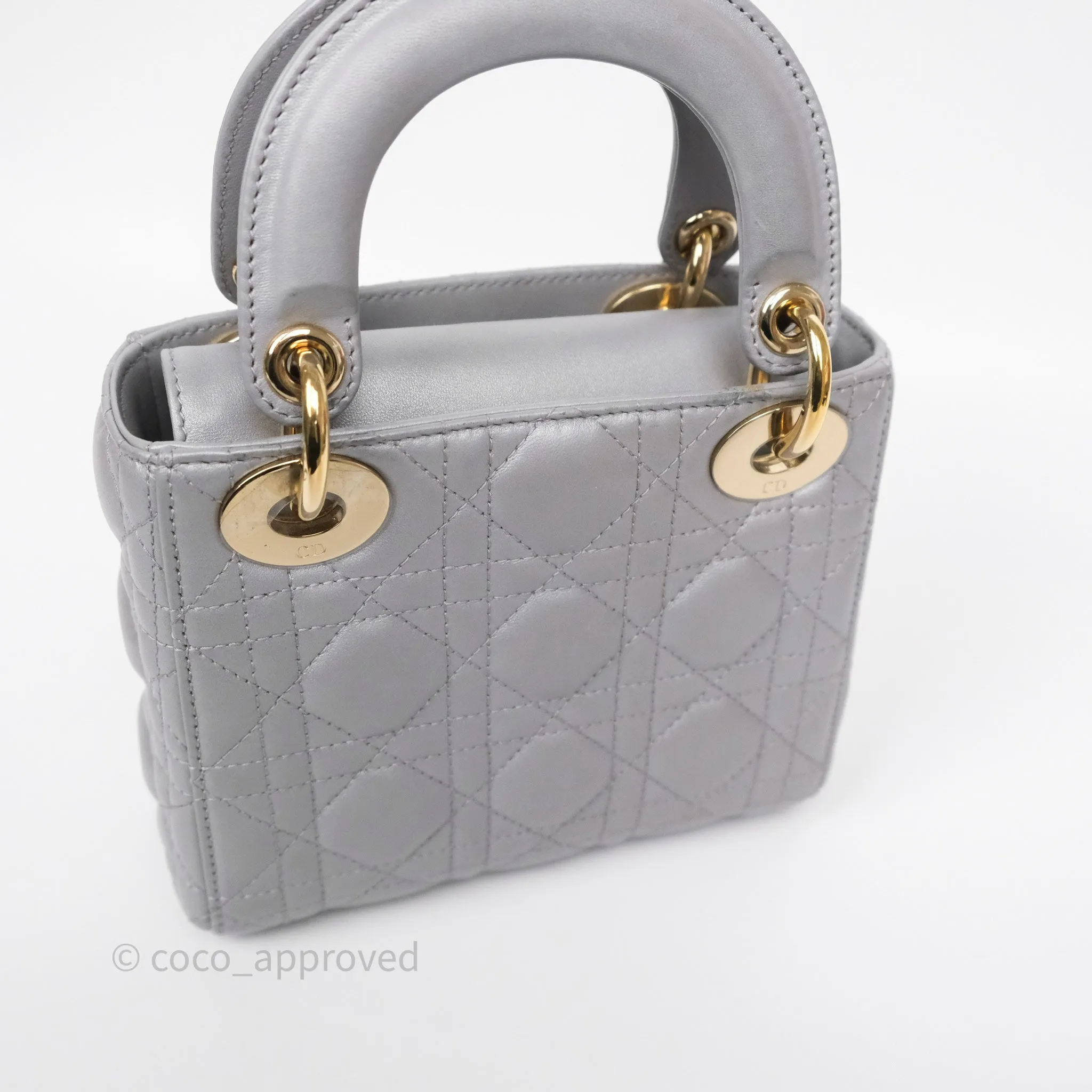 Christian Dior Mini Lady Dior Iridescent Grey Lambskin Cannage Gold Hardware
