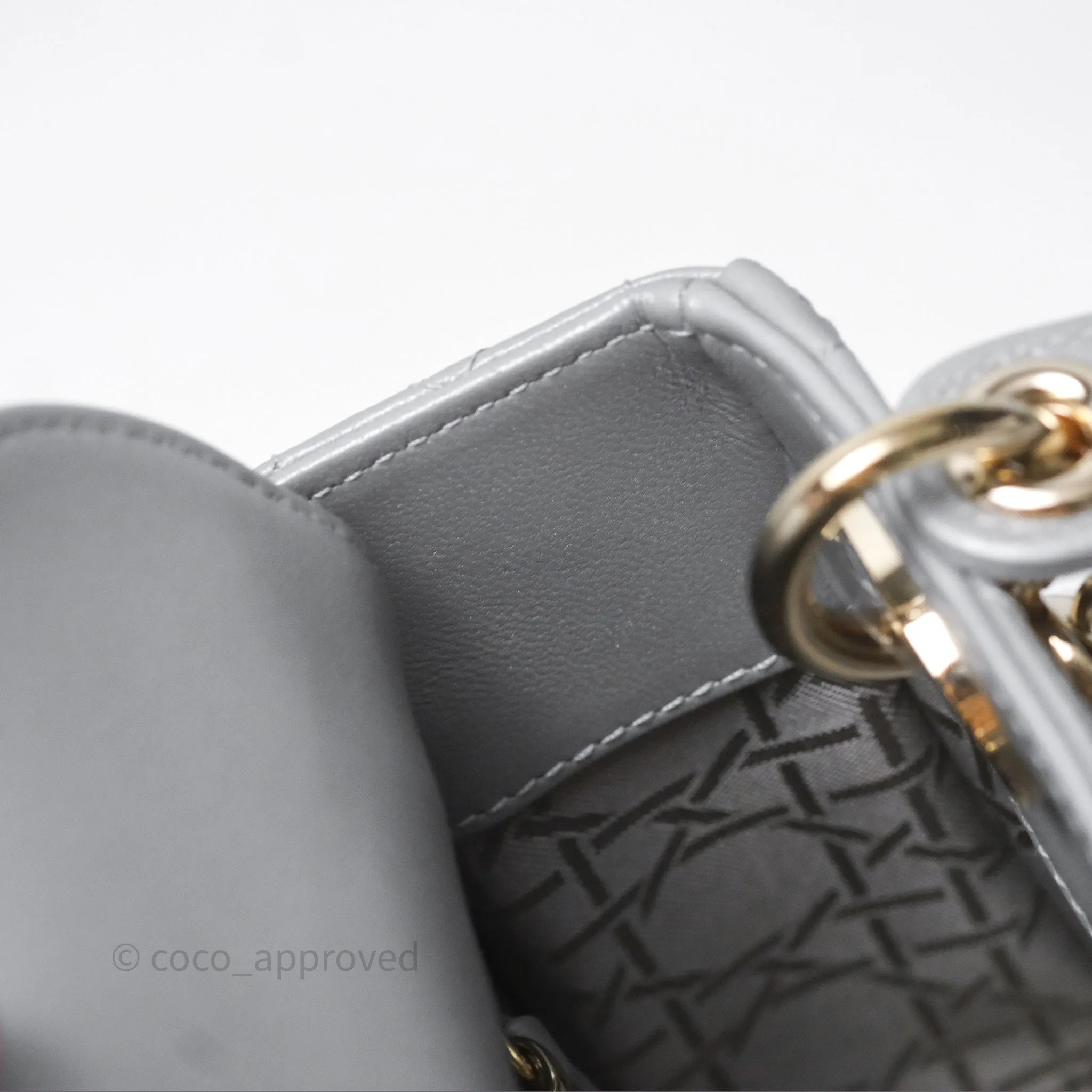 Christian Dior Mini Lady Dior Iridescent Grey Lambskin Cannage Gold Hardware