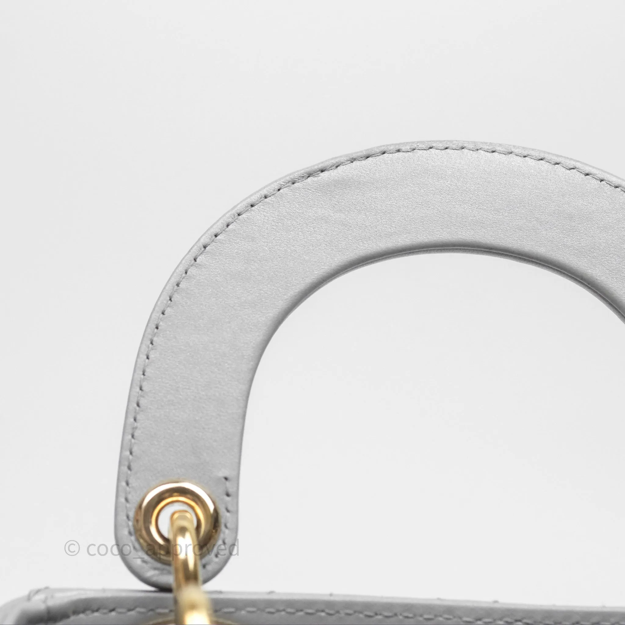 Christian Dior Mini Lady Dior Iridescent Grey Lambskin Cannage Gold Hardware