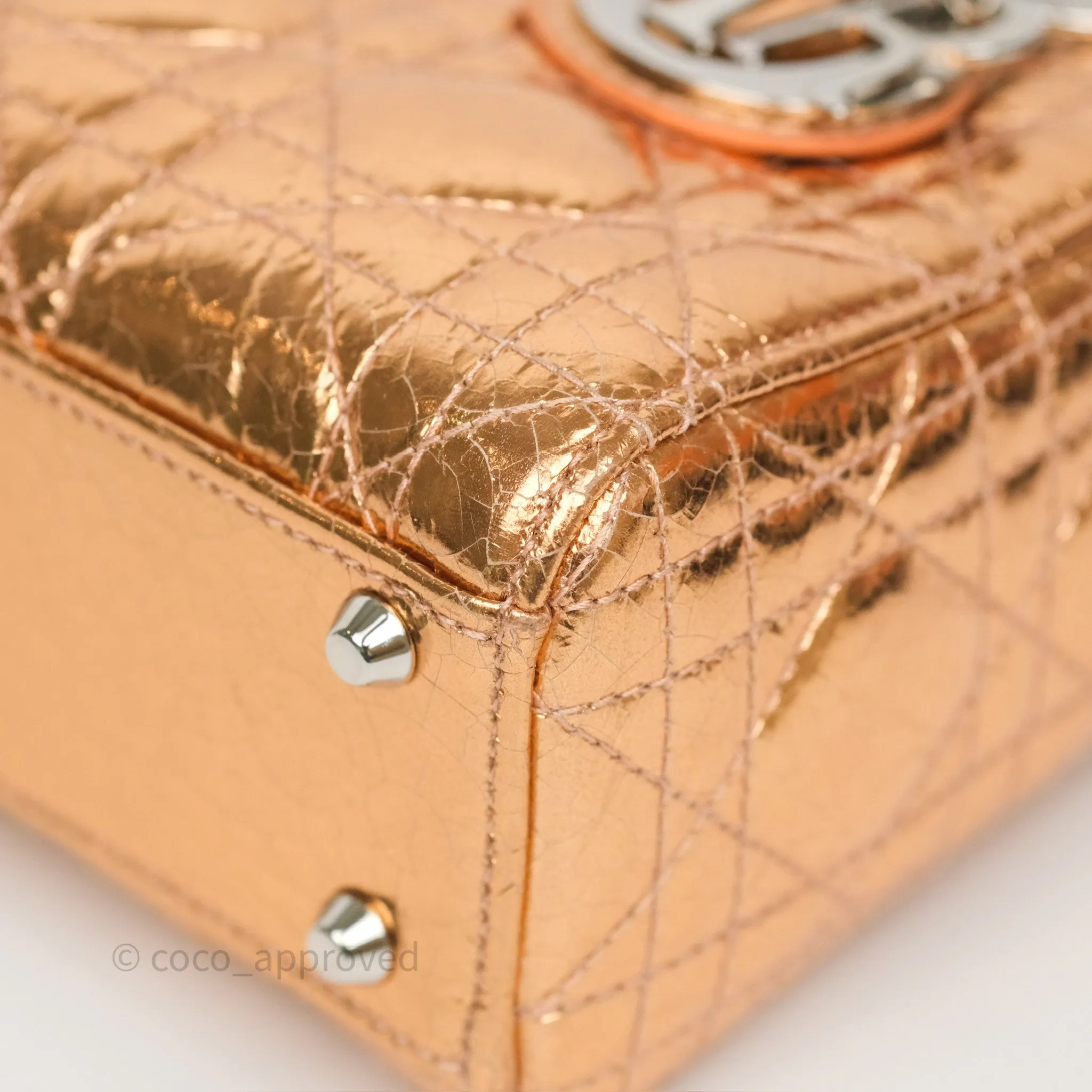 Christian Dior Mini Lady Dior Metallic Copper Cannage Silver Hardware