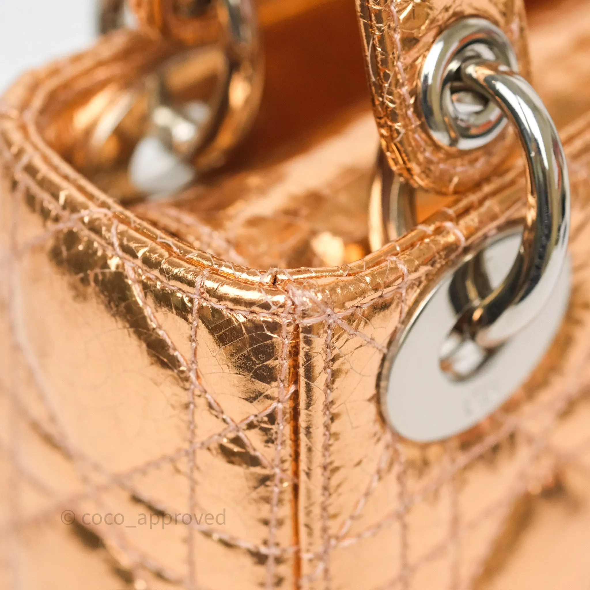 Christian Dior Mini Lady Dior Metallic Copper Cannage Silver Hardware