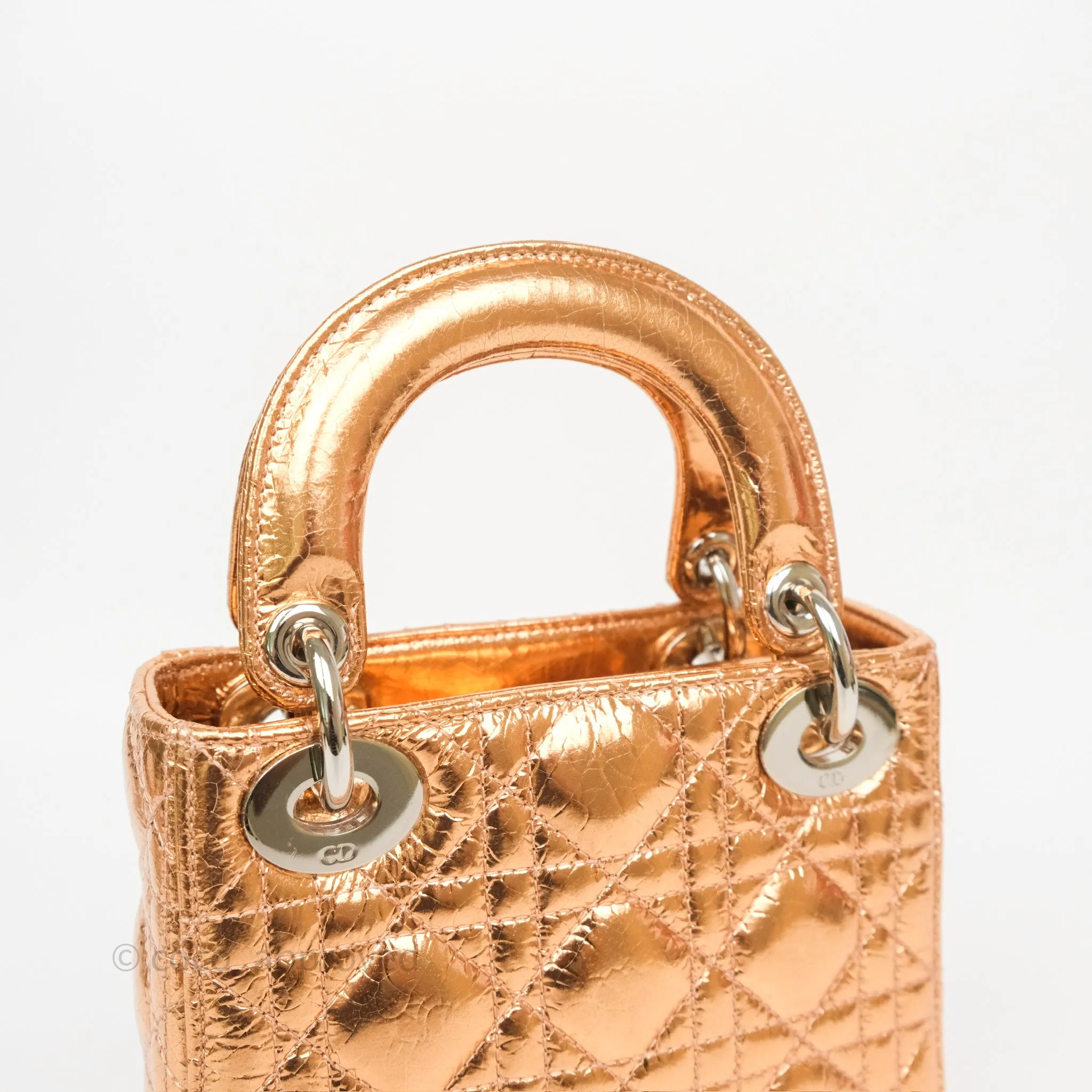 Christian Dior Mini Lady Dior Metallic Copper Cannage Silver Hardware