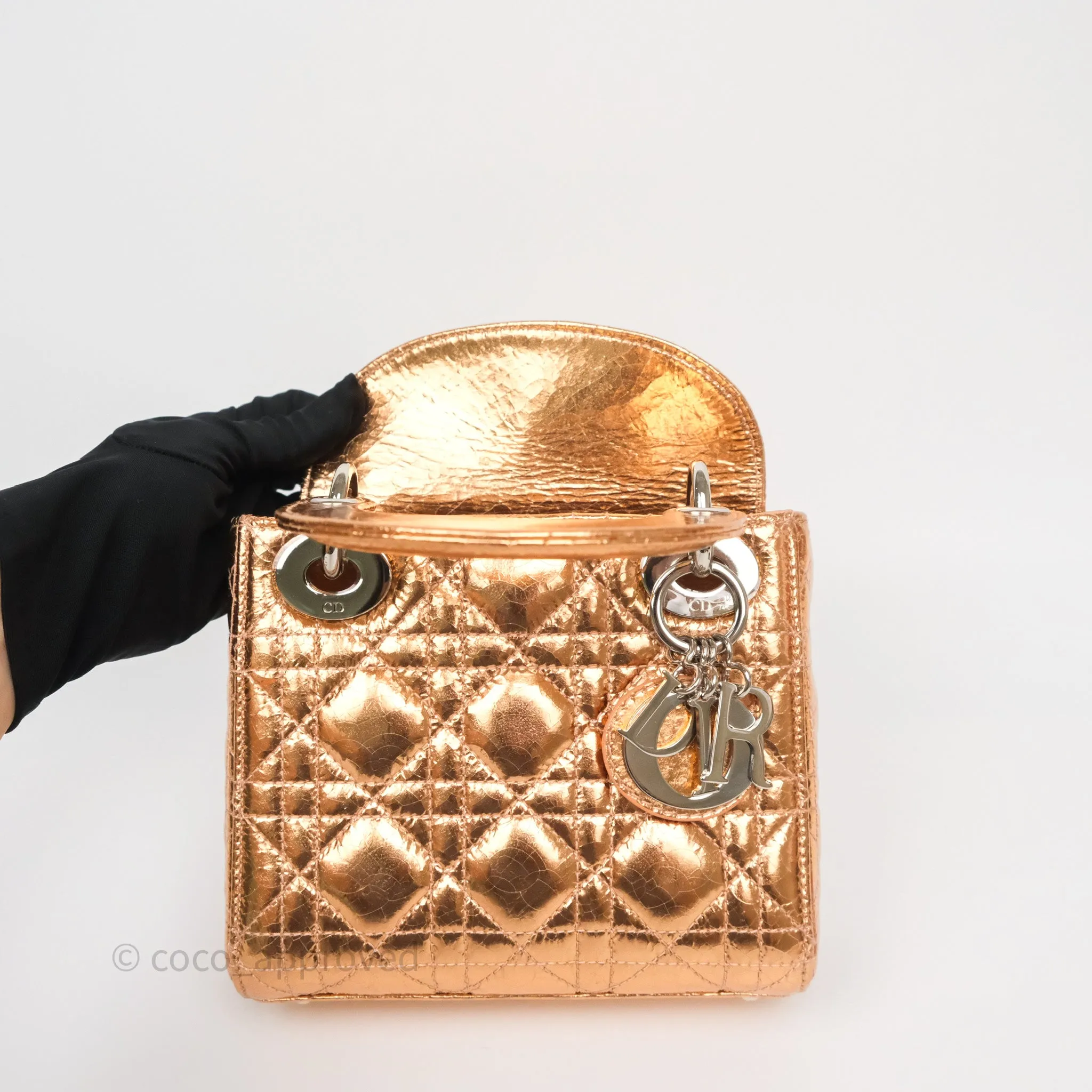 Christian Dior Mini Lady Dior Metallic Copper Cannage Silver Hardware