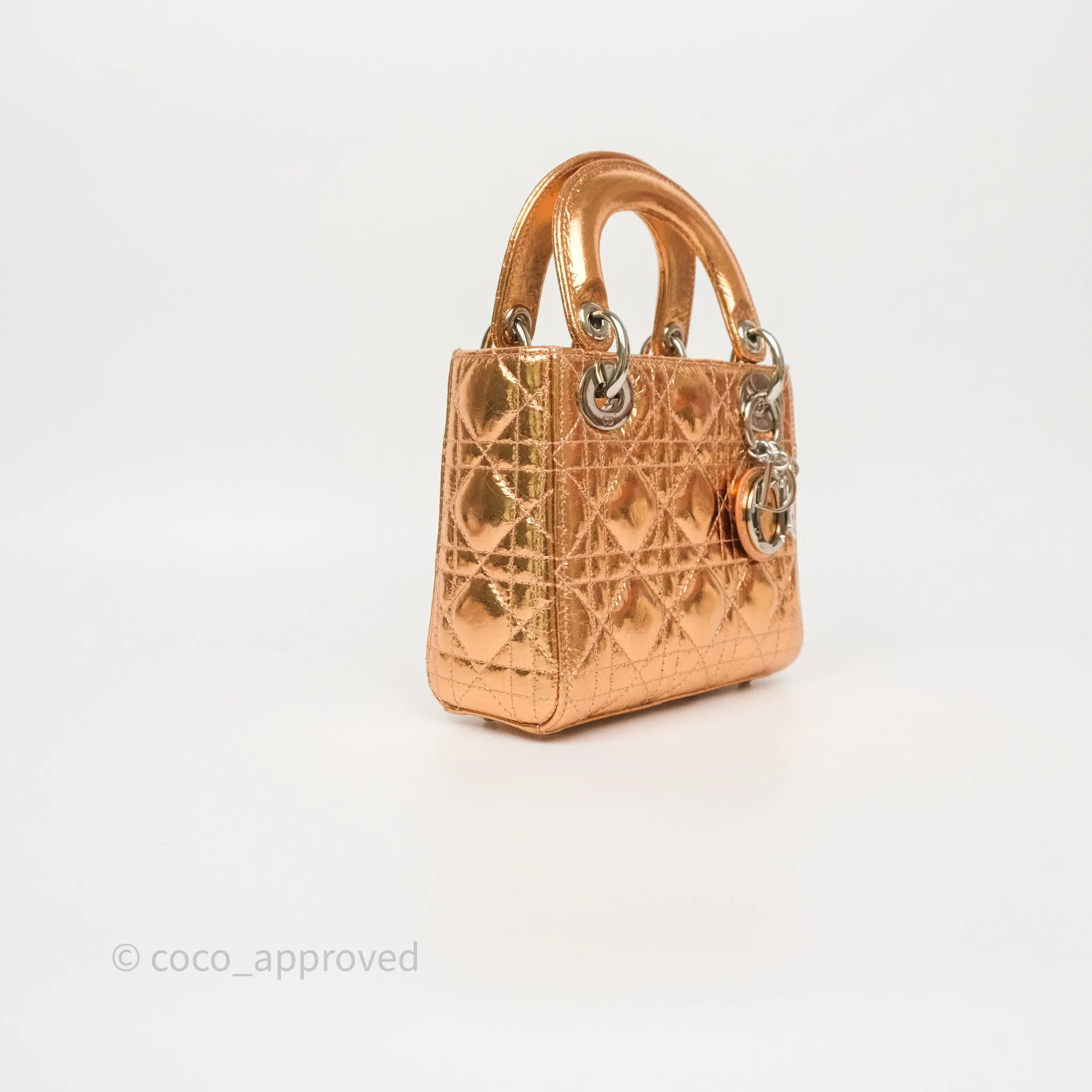 Christian Dior Mini Lady Dior Metallic Copper Cannage Silver Hardware