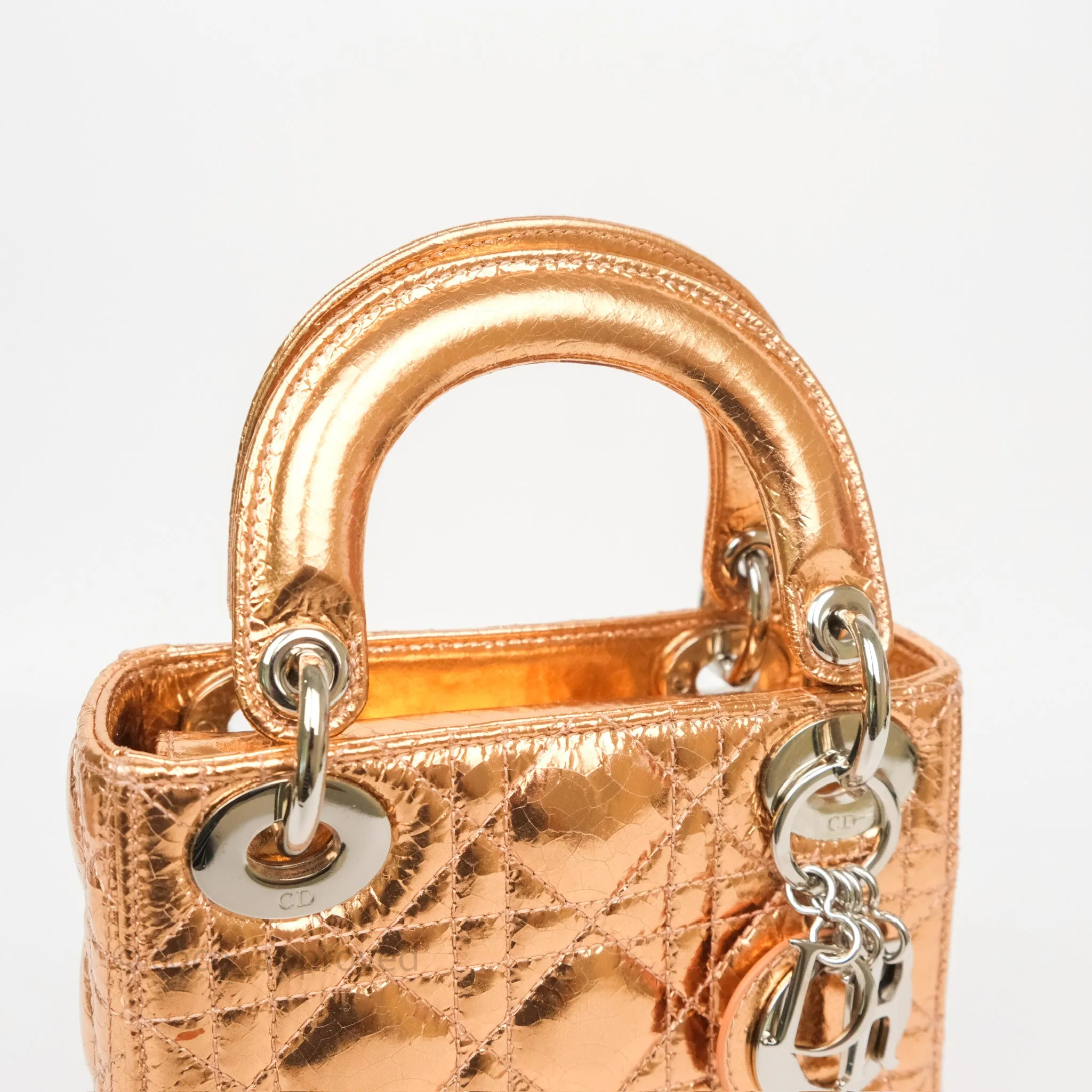 Christian Dior Mini Lady Dior Metallic Copper Cannage Silver Hardware