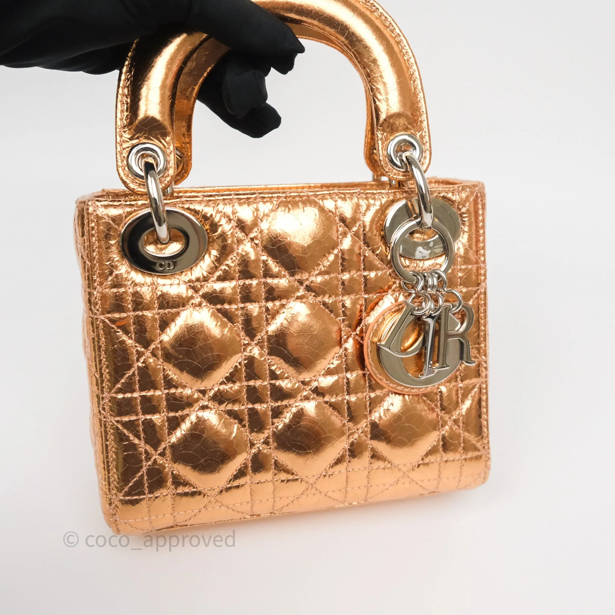 Christian Dior Mini Lady Dior Metallic Copper Cannage Silver Hardware