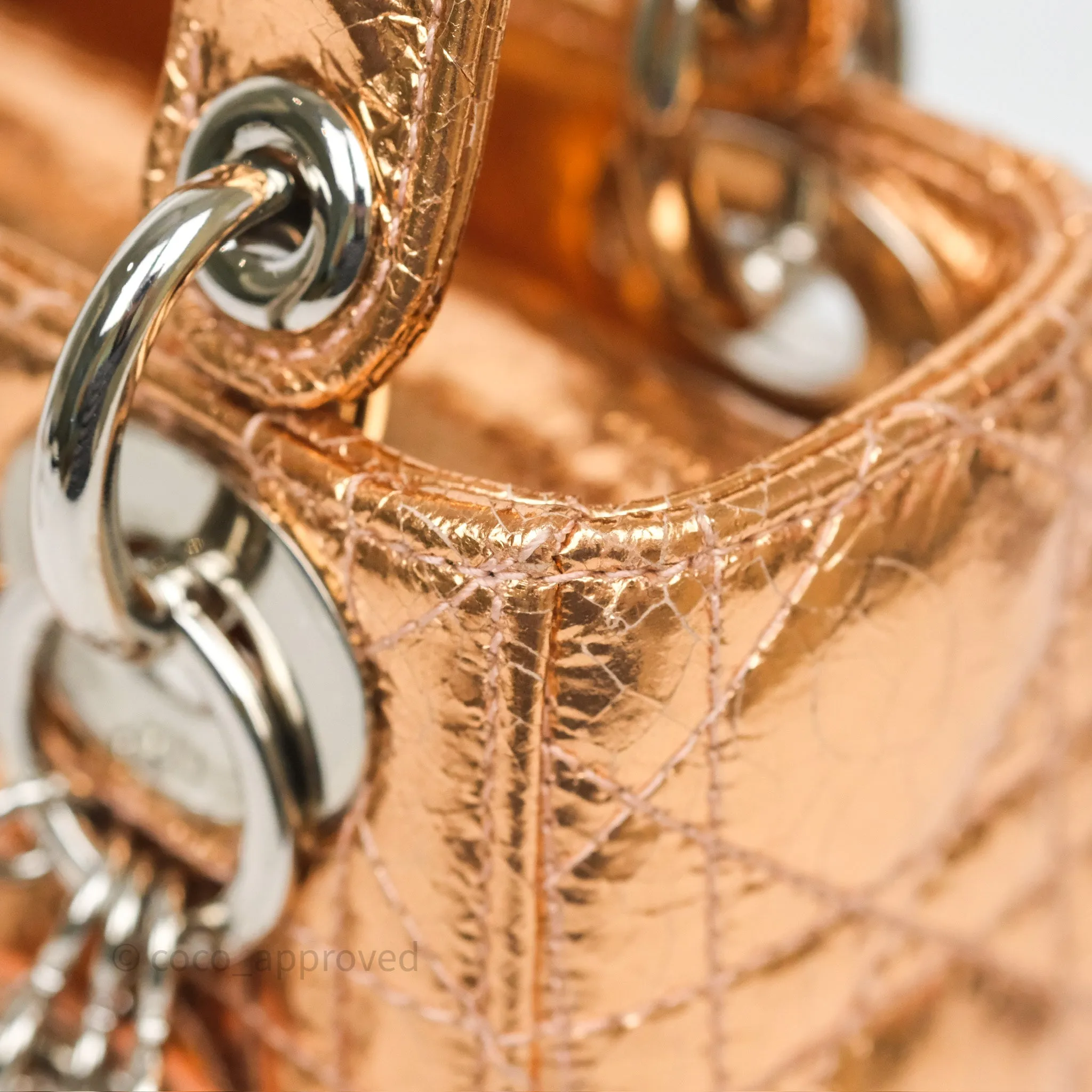 Christian Dior Mini Lady Dior Metallic Copper Cannage Silver Hardware