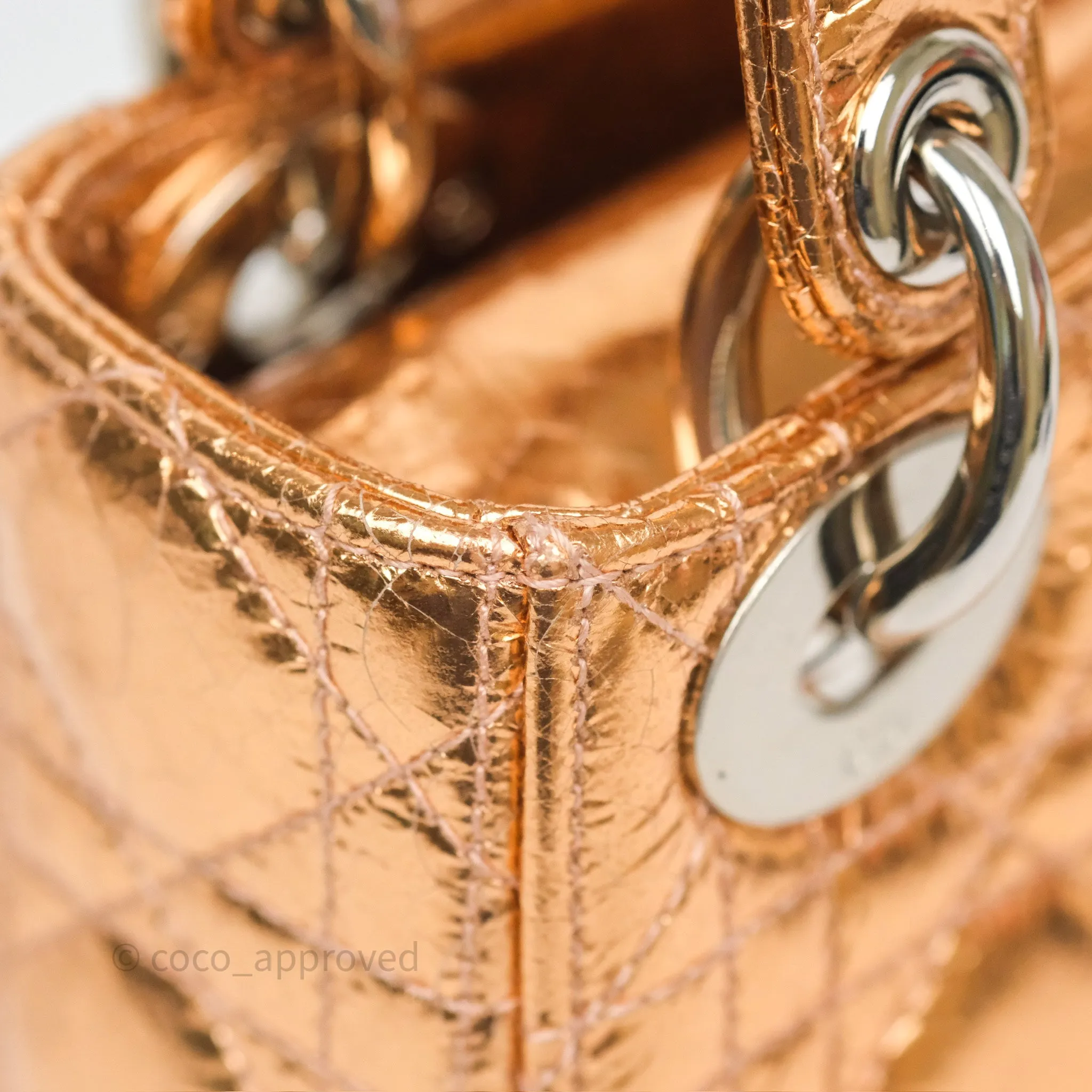 Christian Dior Mini Lady Dior Metallic Copper Cannage Silver Hardware