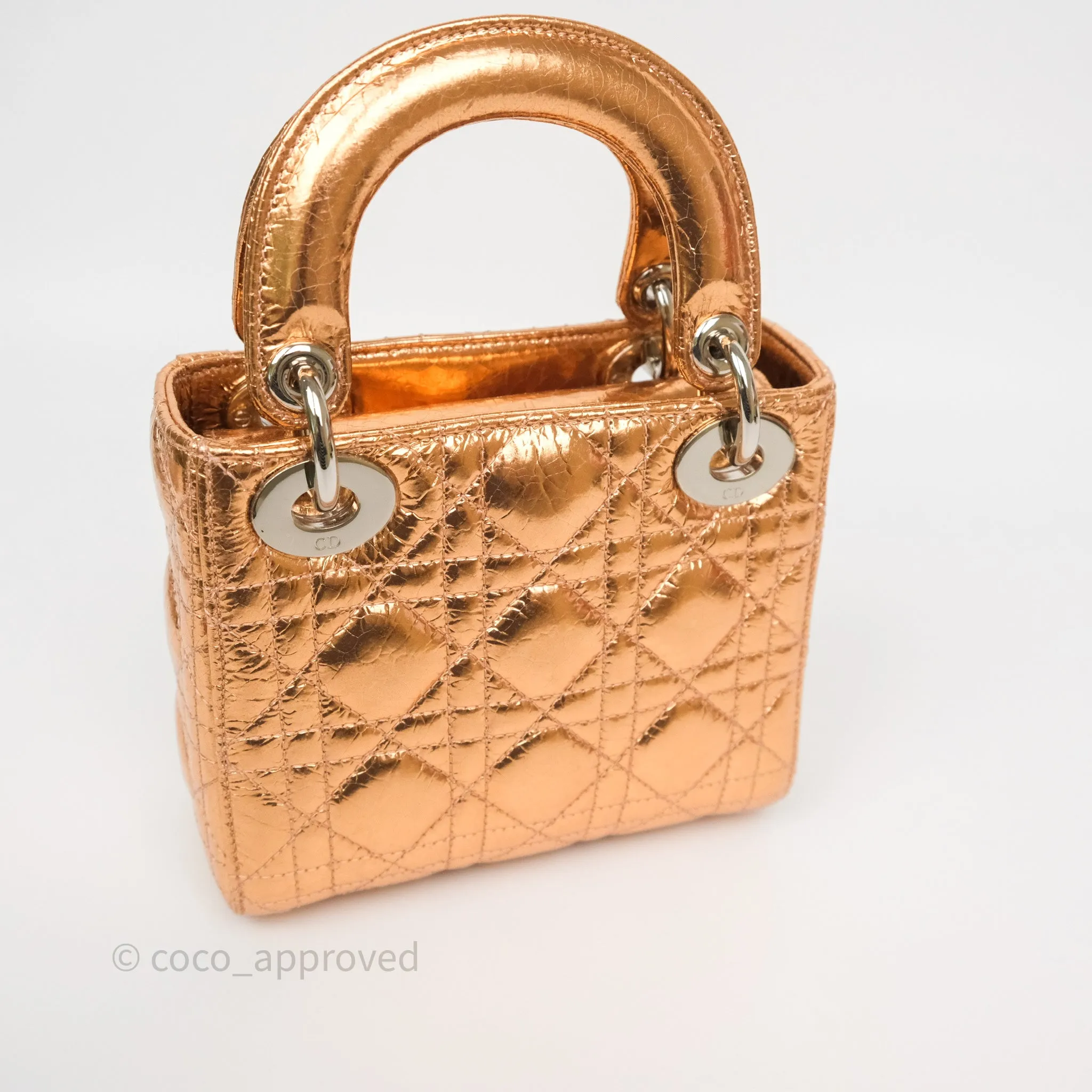 Christian Dior Mini Lady Dior Metallic Copper Cannage Silver Hardware