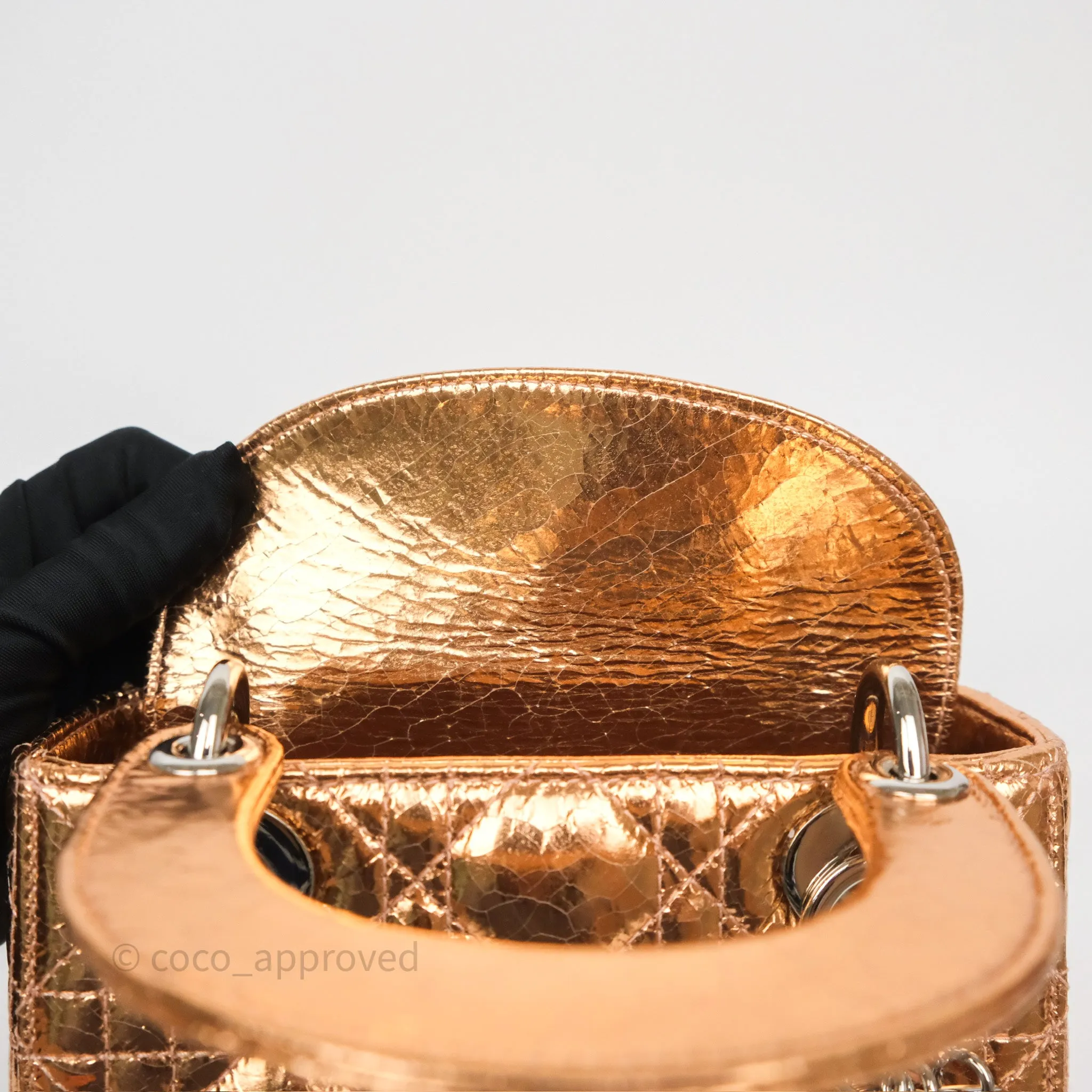 Christian Dior Mini Lady Dior Metallic Copper Cannage Silver Hardware
