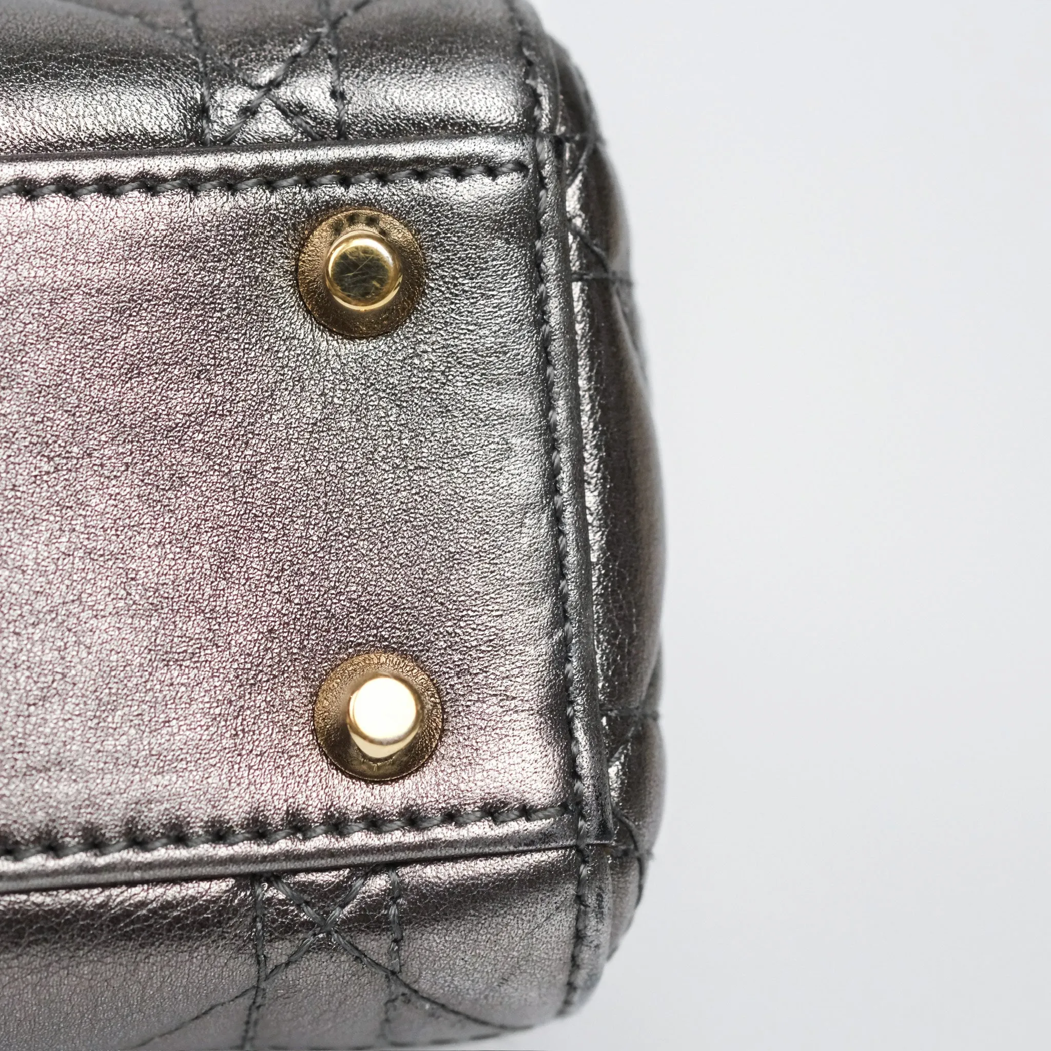 Christian Dior Mini Lady Dior Metallic Dark Grey Lambskin Cannage Gold Hardware