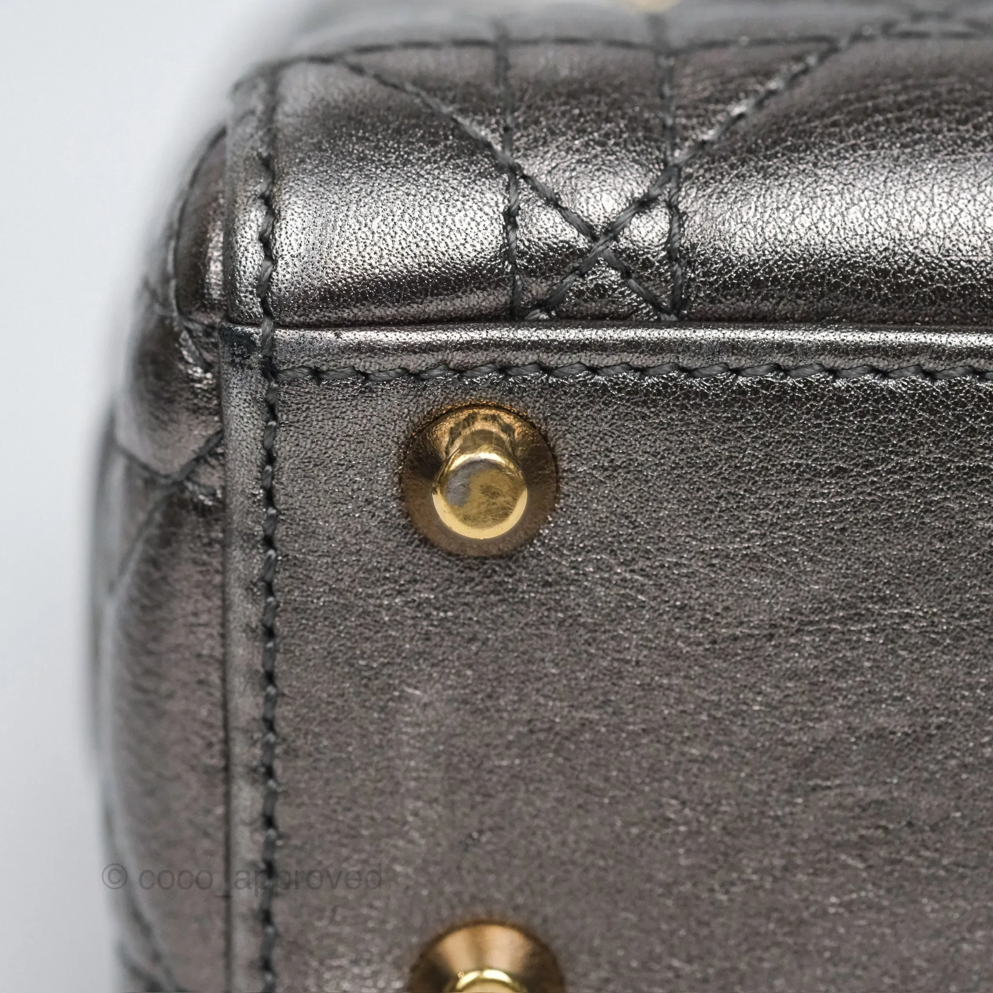 Christian Dior Mini Lady Dior Metallic Dark Grey Lambskin Cannage Gold Hardware