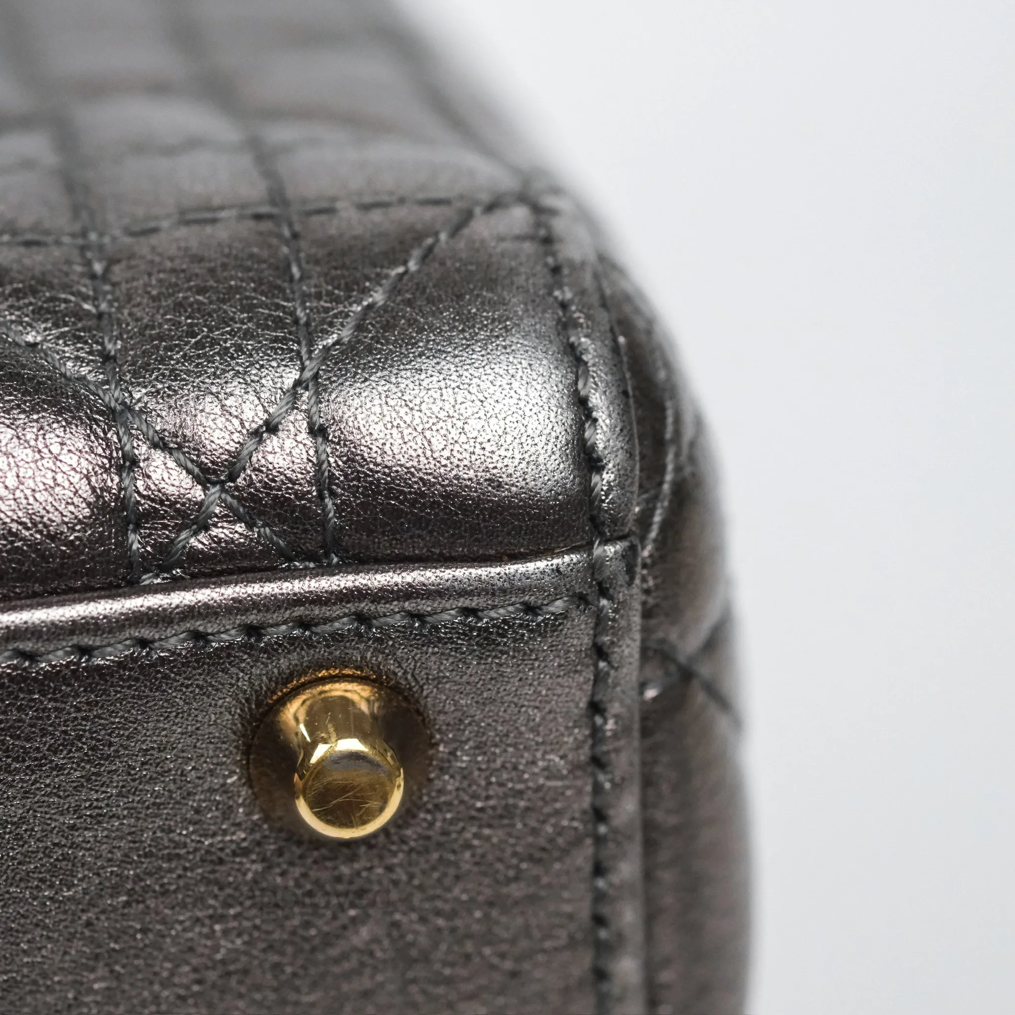 Christian Dior Mini Lady Dior Metallic Dark Grey Lambskin Cannage Gold Hardware