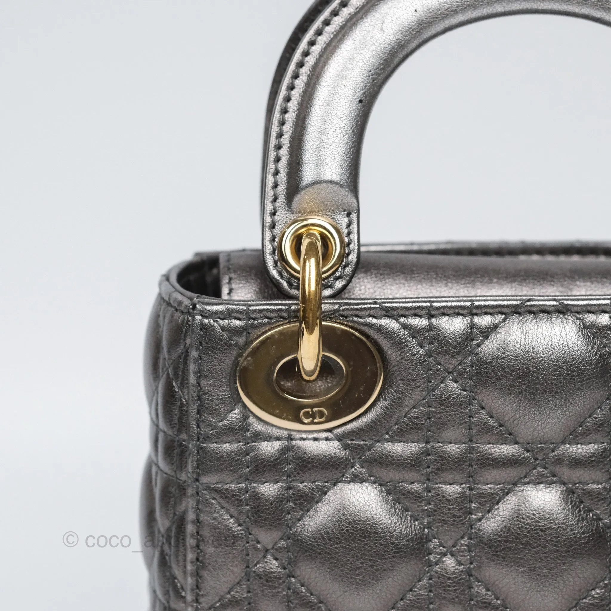 Christian Dior Mini Lady Dior Metallic Dark Grey Lambskin Cannage Gold Hardware