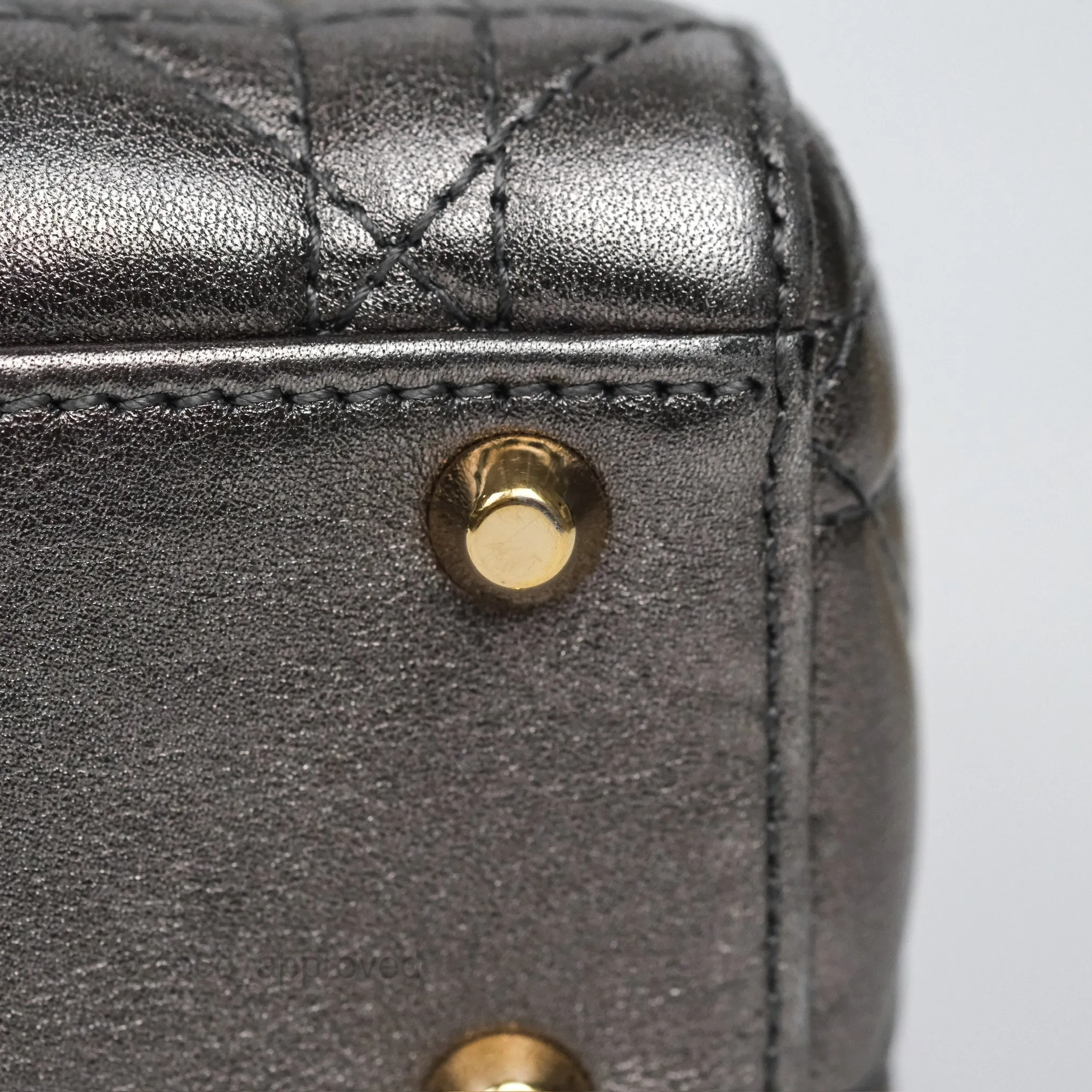 Christian Dior Mini Lady Dior Metallic Dark Grey Lambskin Cannage Gold Hardware