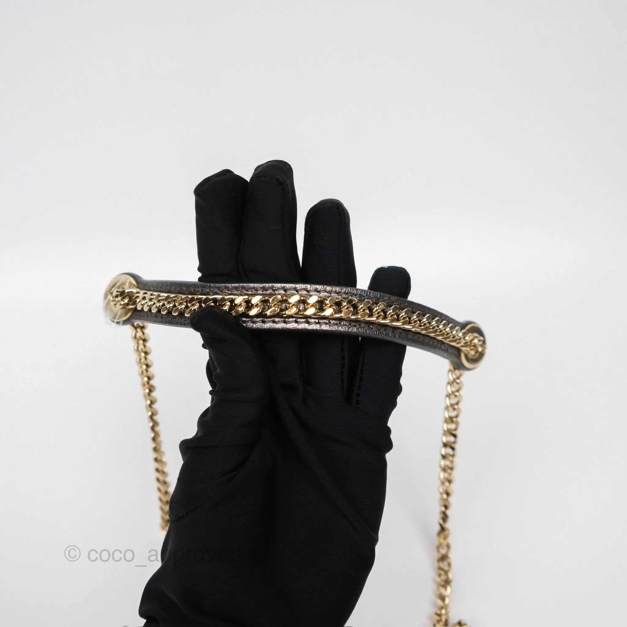 Christian Dior Mini Lady Dior Metallic Dark Grey Lambskin Cannage Gold Hardware