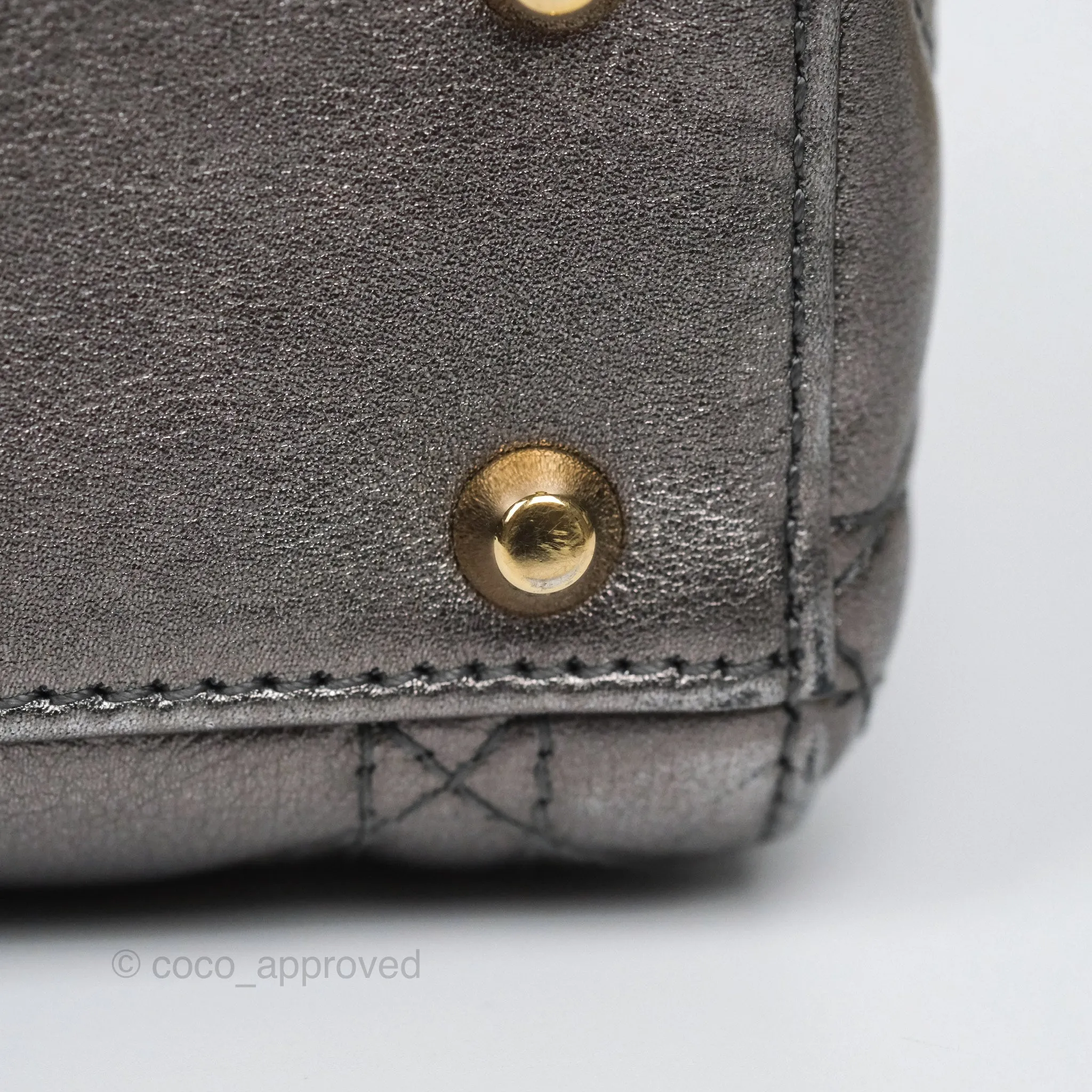 Christian Dior Mini Lady Dior Metallic Dark Grey Lambskin Cannage Gold Hardware