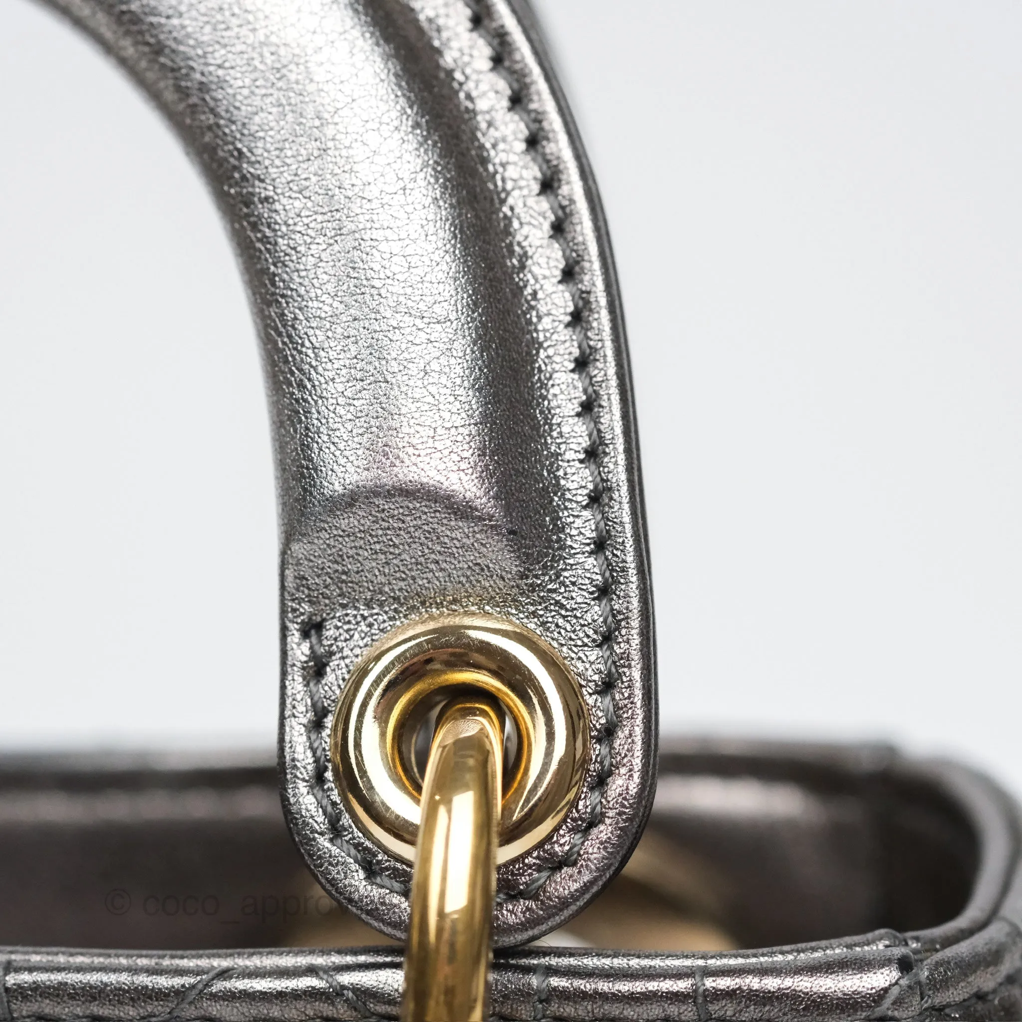 Christian Dior Mini Lady Dior Metallic Dark Grey Lambskin Cannage Gold Hardware