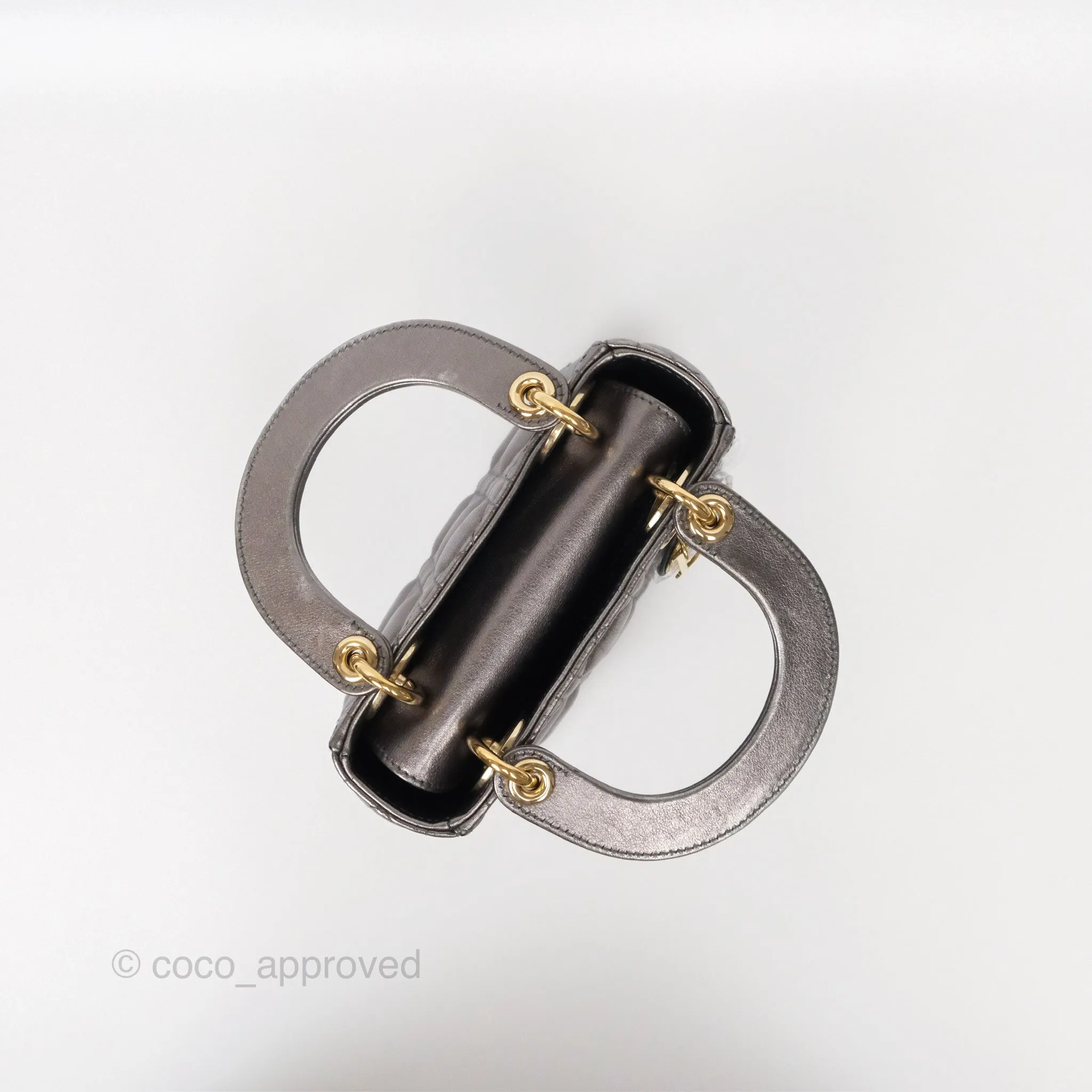 Christian Dior Mini Lady Dior Metallic Dark Grey Lambskin Cannage Gold Hardware