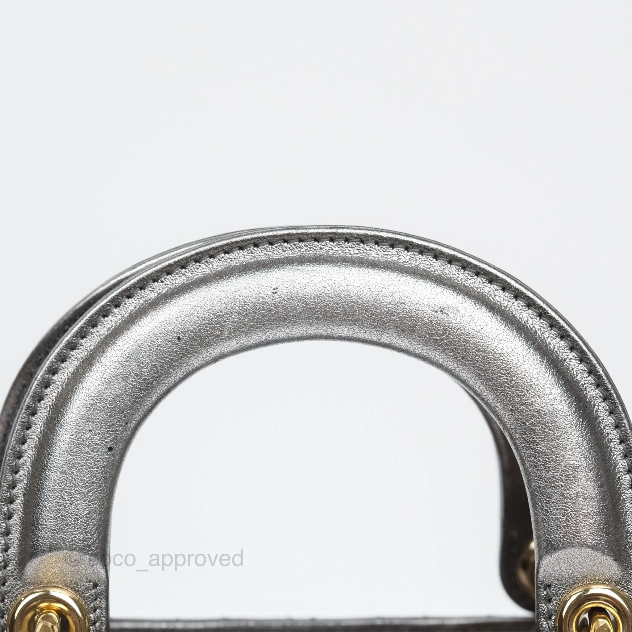 Christian Dior Mini Lady Dior Metallic Dark Grey Lambskin Cannage Gold Hardware