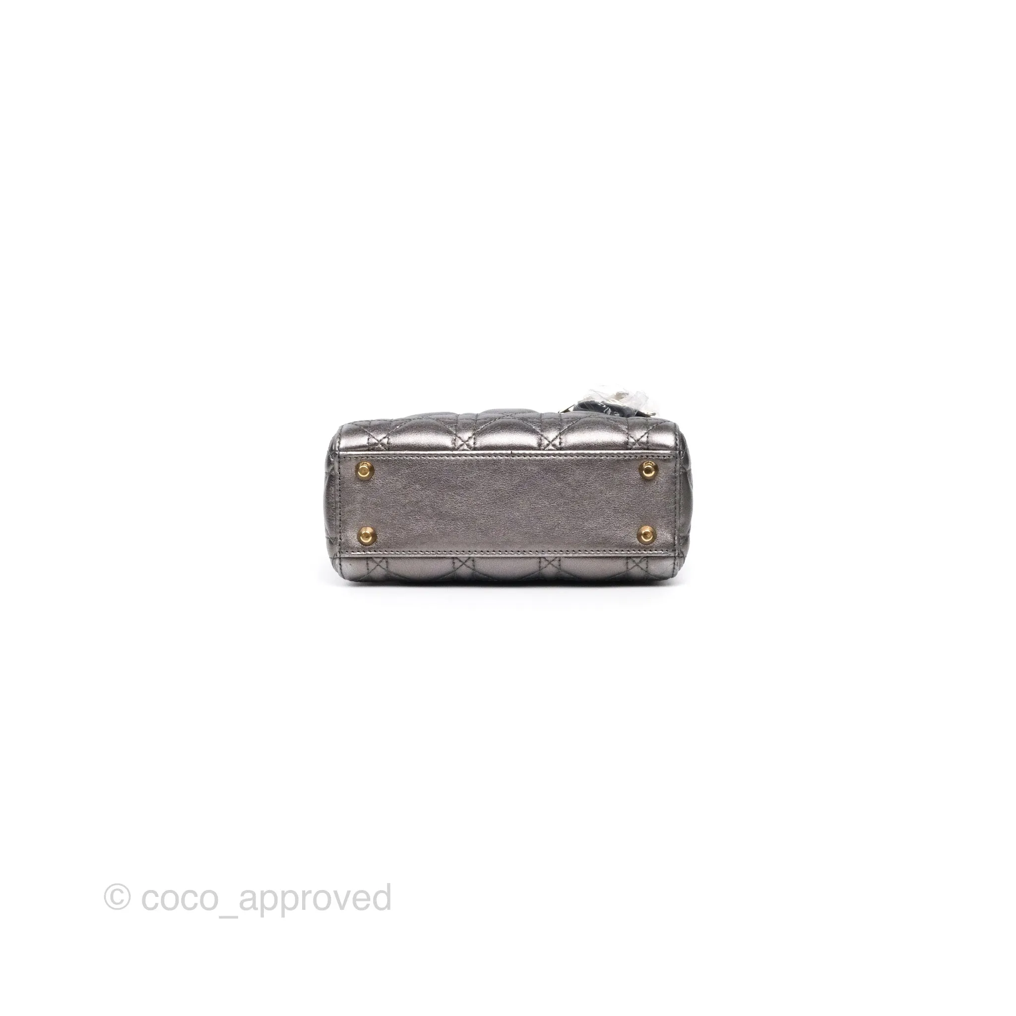 Christian Dior Mini Lady Dior Metallic Dark Grey Lambskin Cannage Gold Hardware
