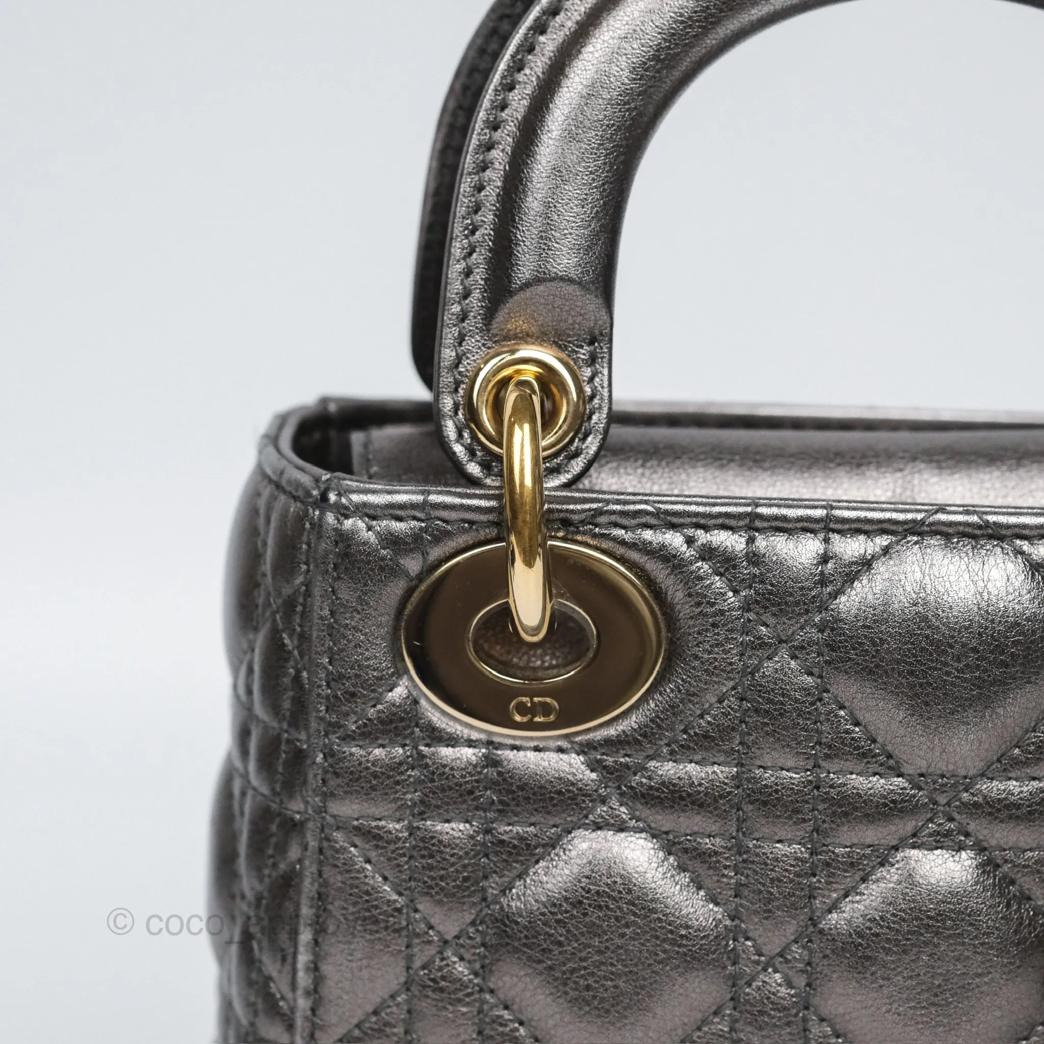 Christian Dior Mini Lady Dior Metallic Dark Grey Lambskin Cannage Gold Hardware