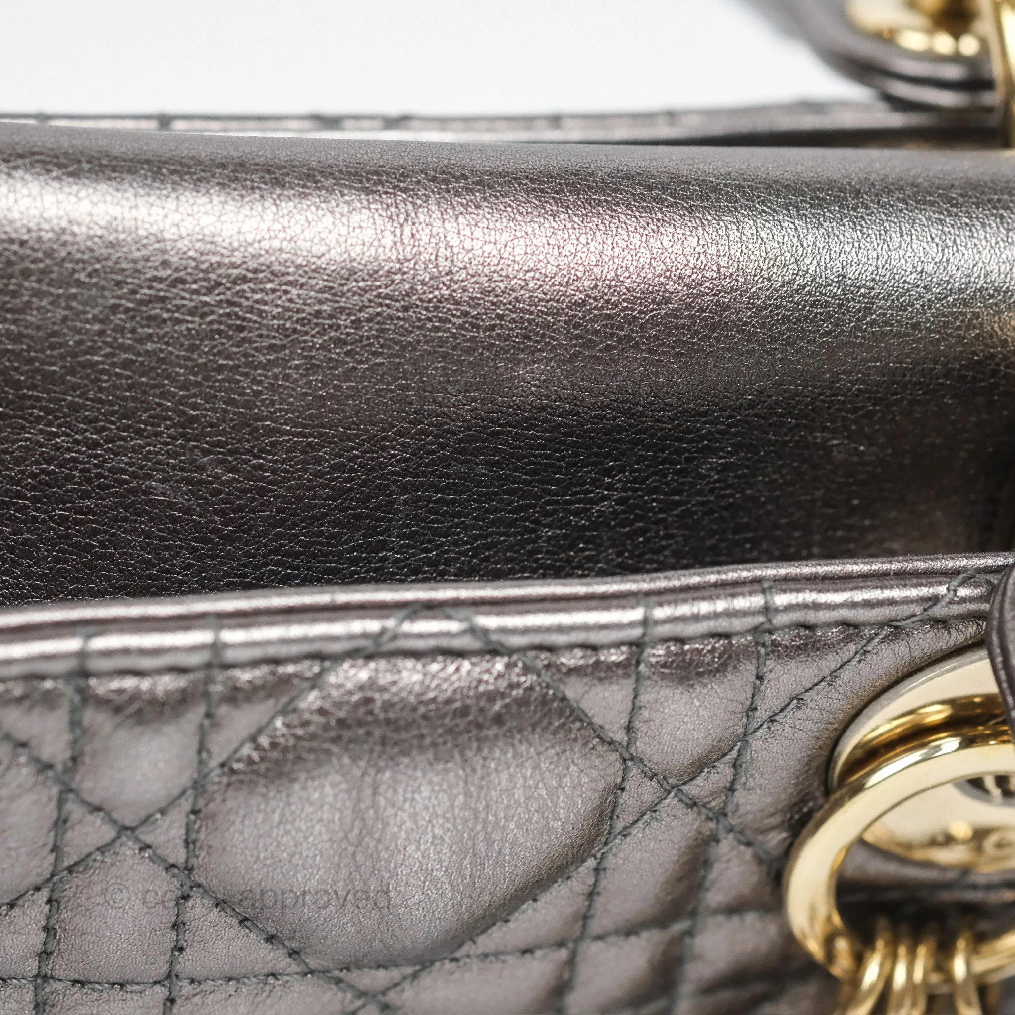 Christian Dior Mini Lady Dior Metallic Dark Grey Lambskin Cannage Gold Hardware