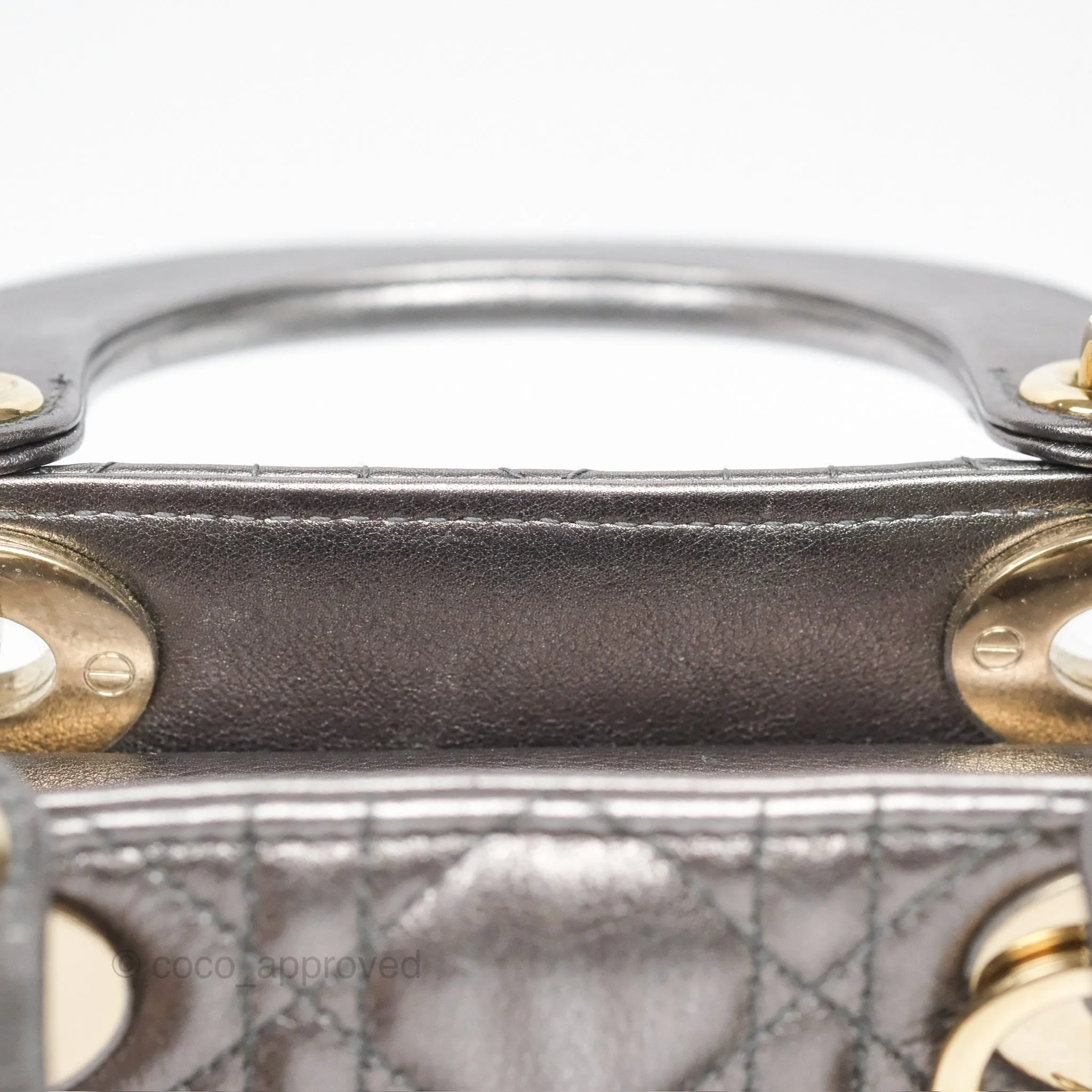 Christian Dior Mini Lady Dior Metallic Dark Grey Lambskin Cannage Gold Hardware