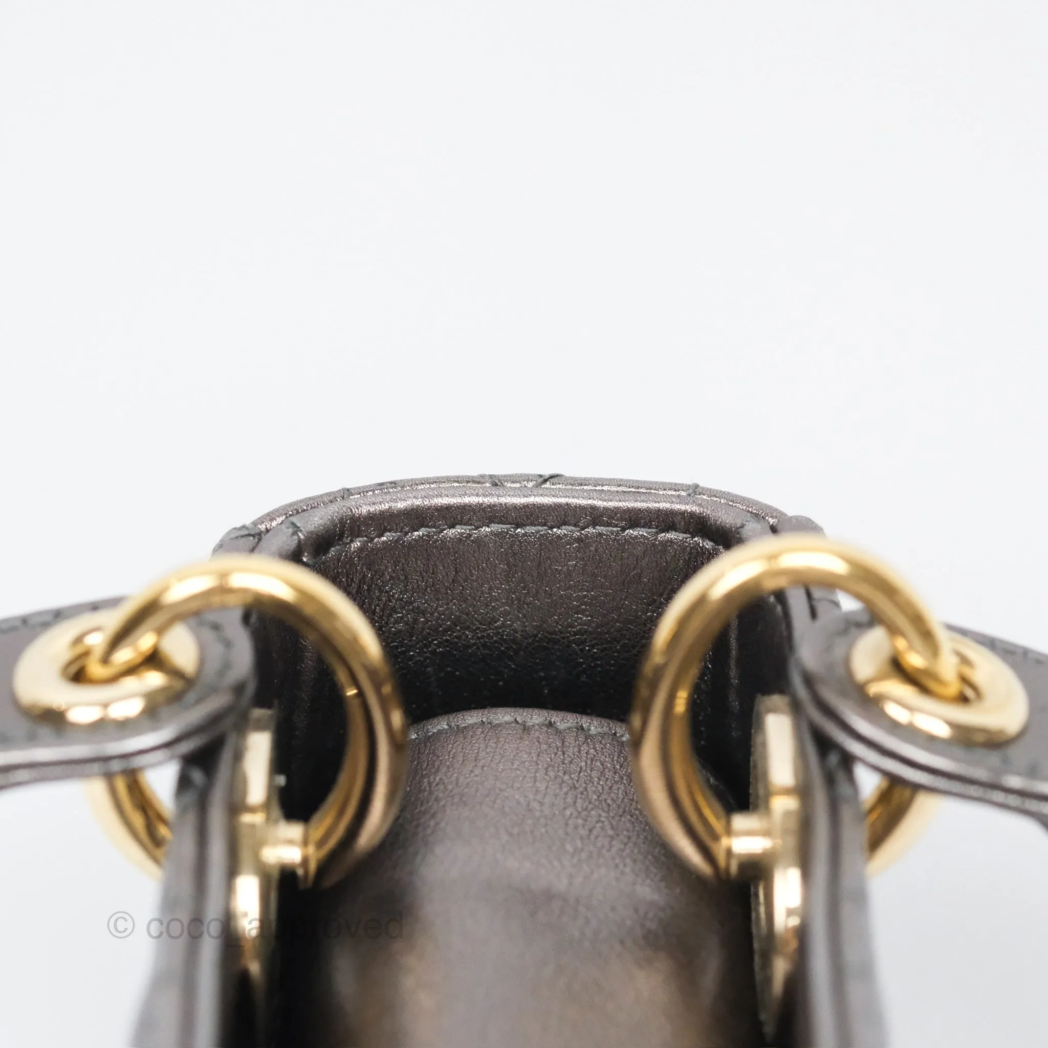 Christian Dior Mini Lady Dior Metallic Dark Grey Lambskin Cannage Gold Hardware