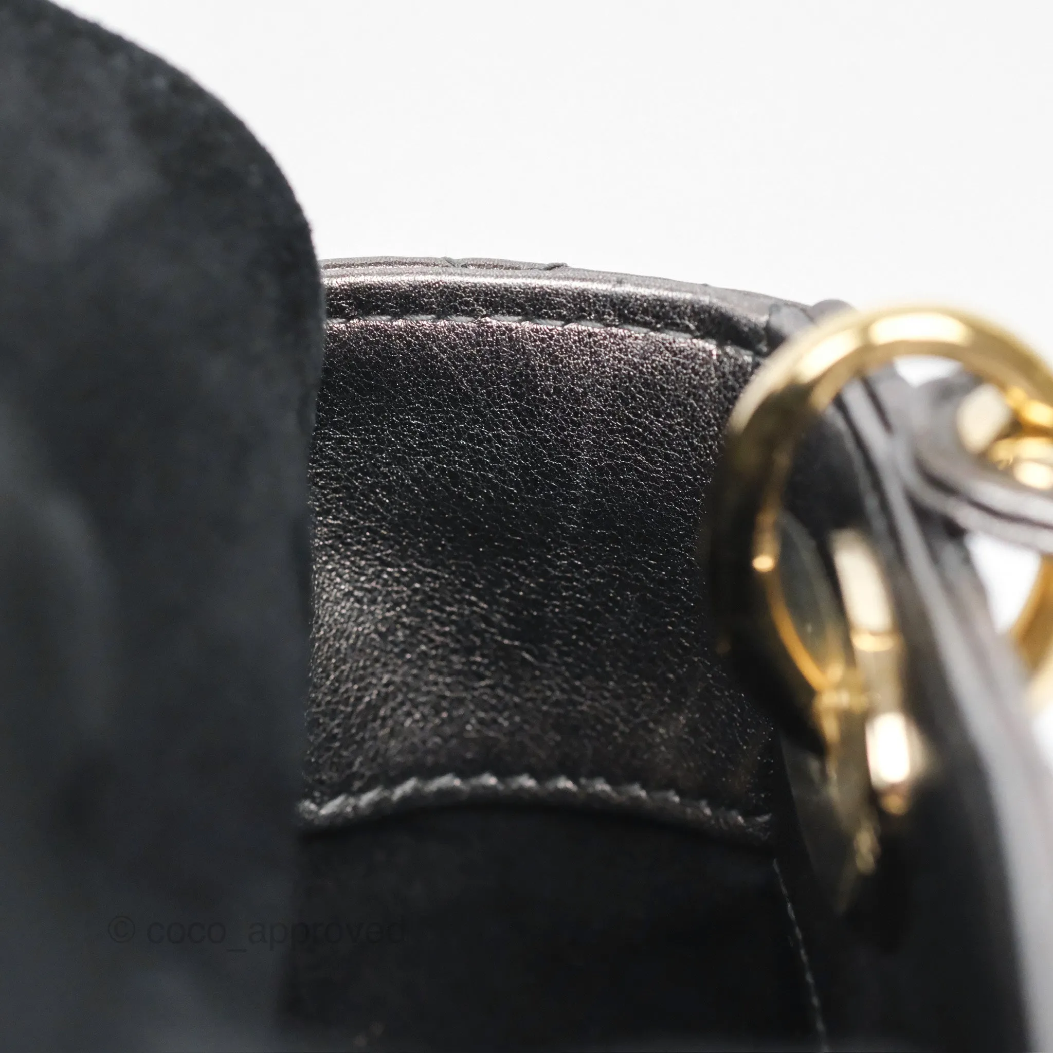 Christian Dior Mini Lady Dior Metallic Dark Grey Lambskin Cannage Gold Hardware