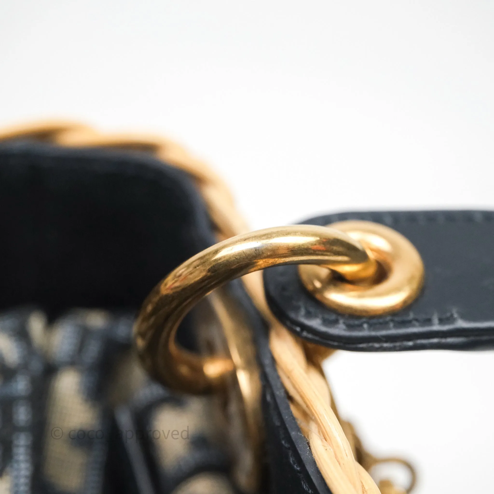 Christian Dior Mini Lady Dior Natural Rattan and Blue Dior Oblique Jacquard