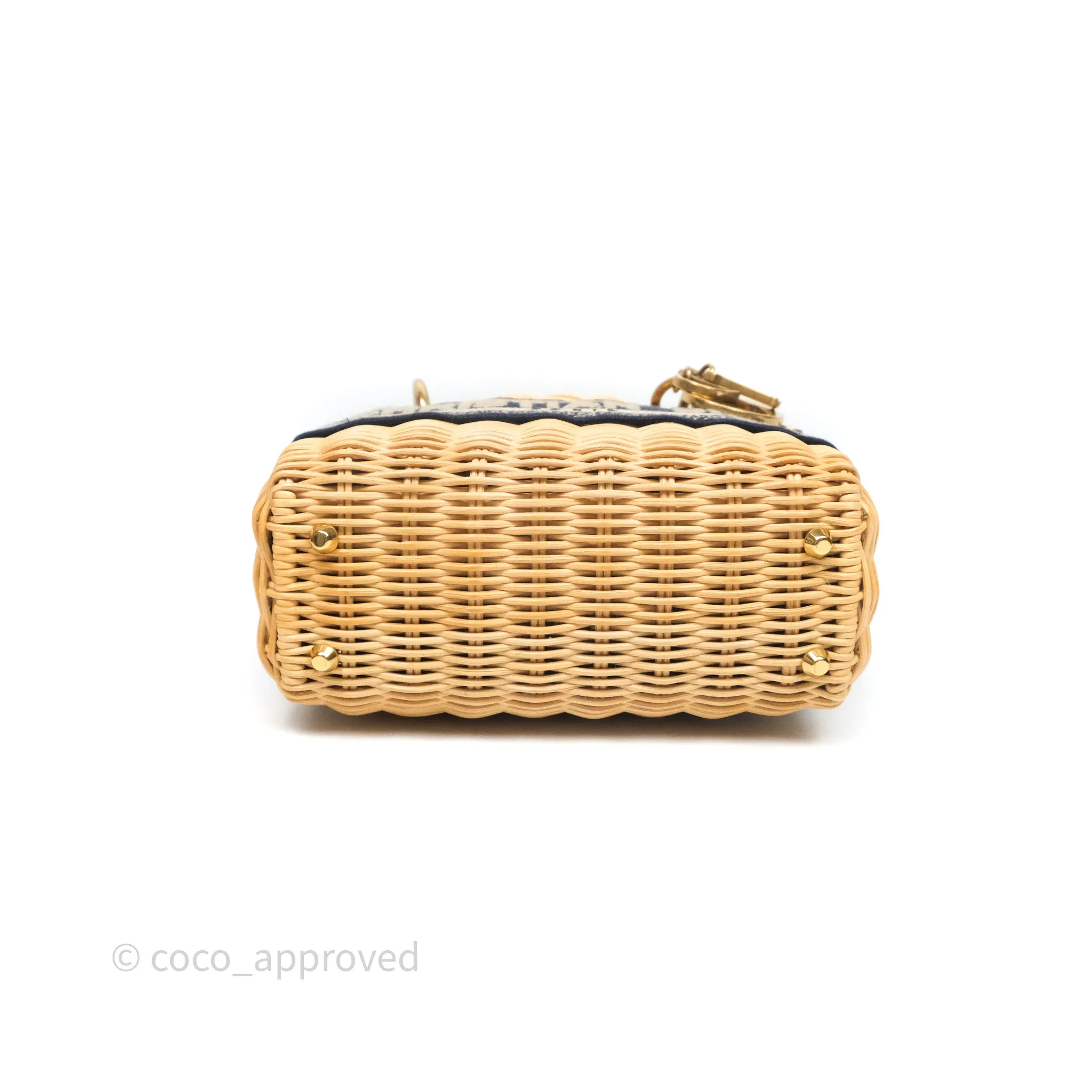 Christian Dior Mini Lady Dior Natural Rattan and Blue Dior Oblique Jacquard